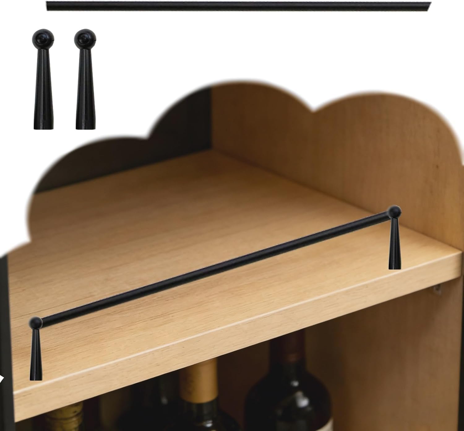 Usknxiu Brushed Gold Aluminum Shelf Guard Rail, Diameter Tipping Shelf Railing with Brackets & Caps, Metal Guard Fence for Hanging Shelving, Kitchen Cabinets,Black A,26in/66cm