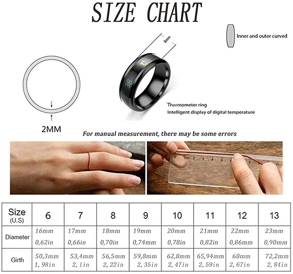 Smart Rings Termostati Sensore di Temperatura corporea Digitale Anelli Intelligenti Acciaio Inox Casual RingsDeft Elaborato, Acciaio inossidabile