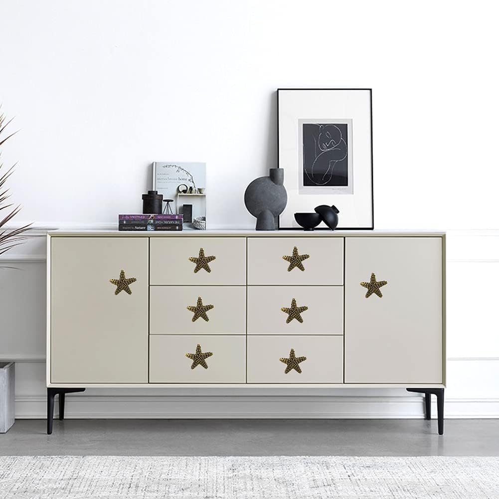 Starfish Knobs 4 Pcs Retro Ocean Theme Handle Cabinet Drawer Bedside Table Dressing Table Furniture Door Pull Decorative Hardware Accessories (Bronze)