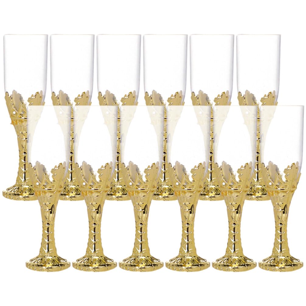 STOBAZA 12pcs Vintage Golden Plastic Wine Glasses - Unbreakable Wine Glasses Medieval Chalice Goblets for King Parties, Church Worship, Christmas, and Communion