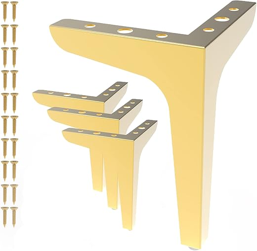 LOSODONA Gold Furniture Leg Set of 4 Metal 6 Inch, Modern Style Heavy Duty Sofa Replacement Feet, for Sofa, Chair, Couch, Ottoman, Cupboard (Gold)