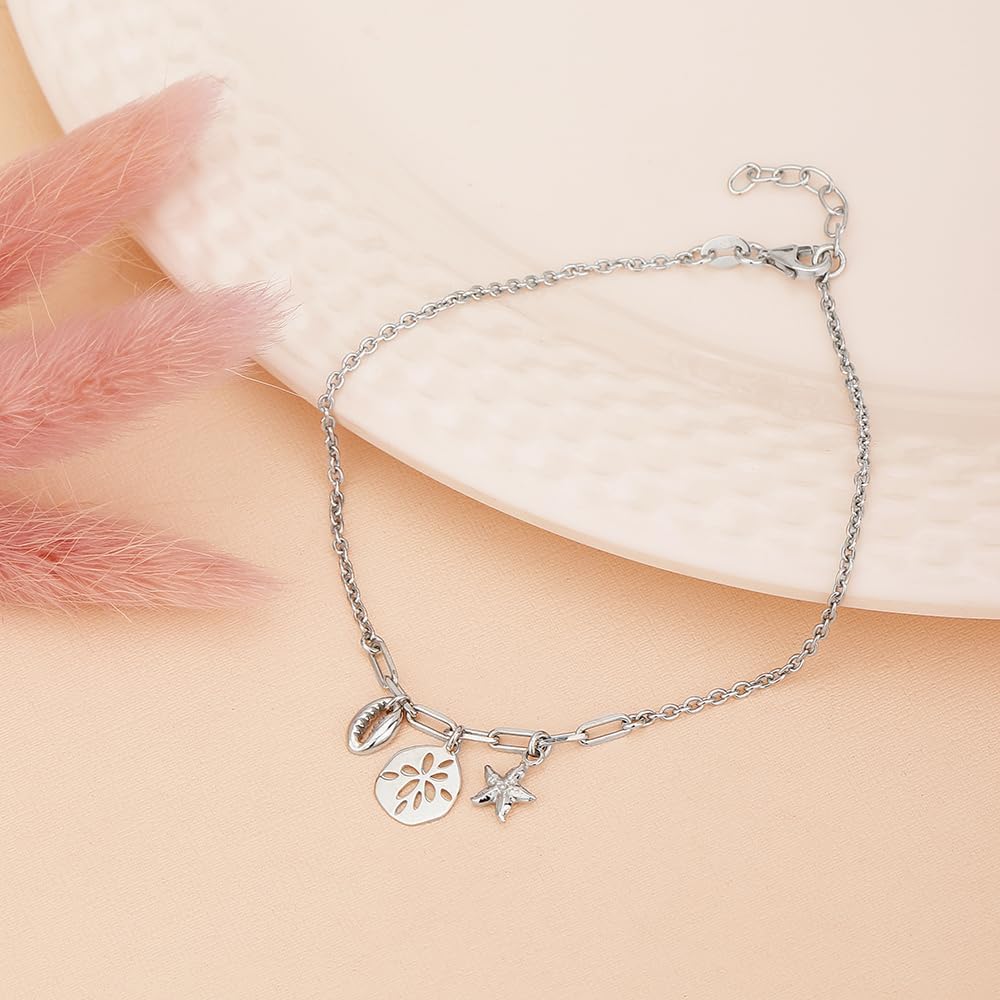 Vanbelle Sterling Silver Jewelry - Rhodium Plated with 925 Stamp - Sea Theme Dangling charm Anklet - Stylish Beautifully Designed for Women - 9" long + 1" extender - Image 7