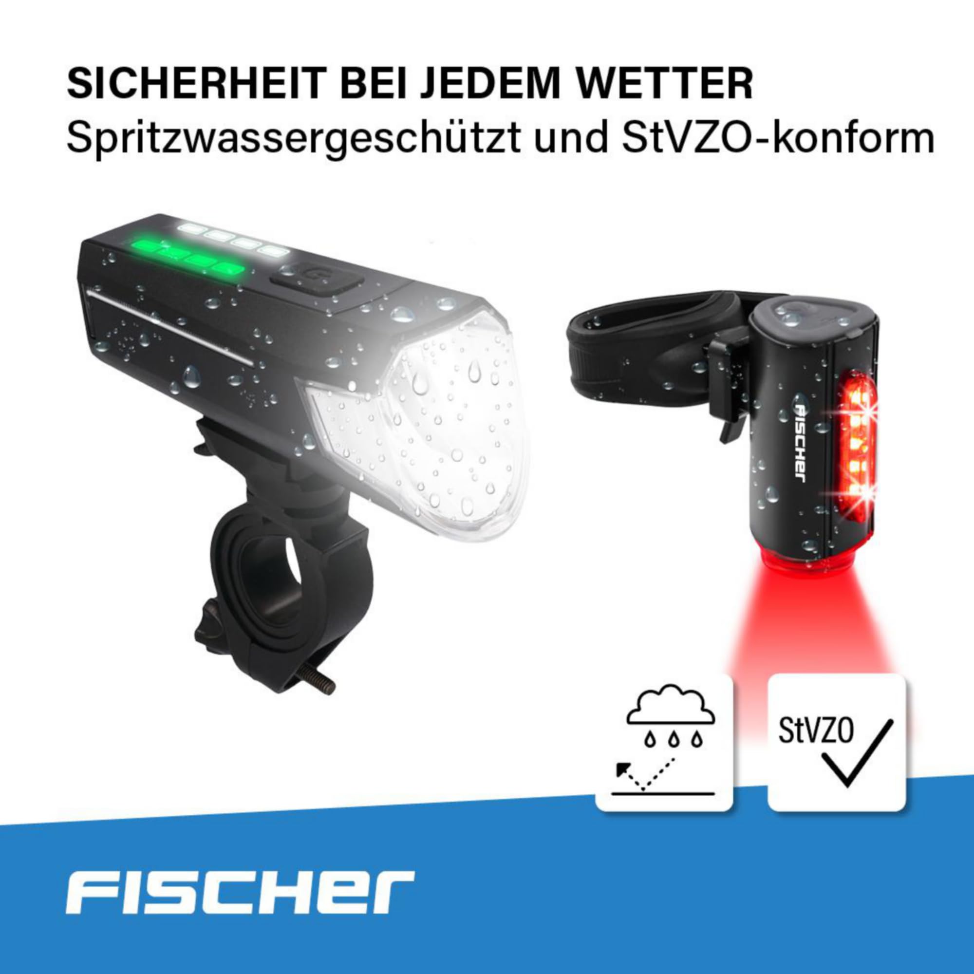 Fischer Zestaw oświetlenia LED do roweru Twin z innowacyjną lampą podłogową 360° zapewnia lepszą widoczność i ochronę, światło przednie