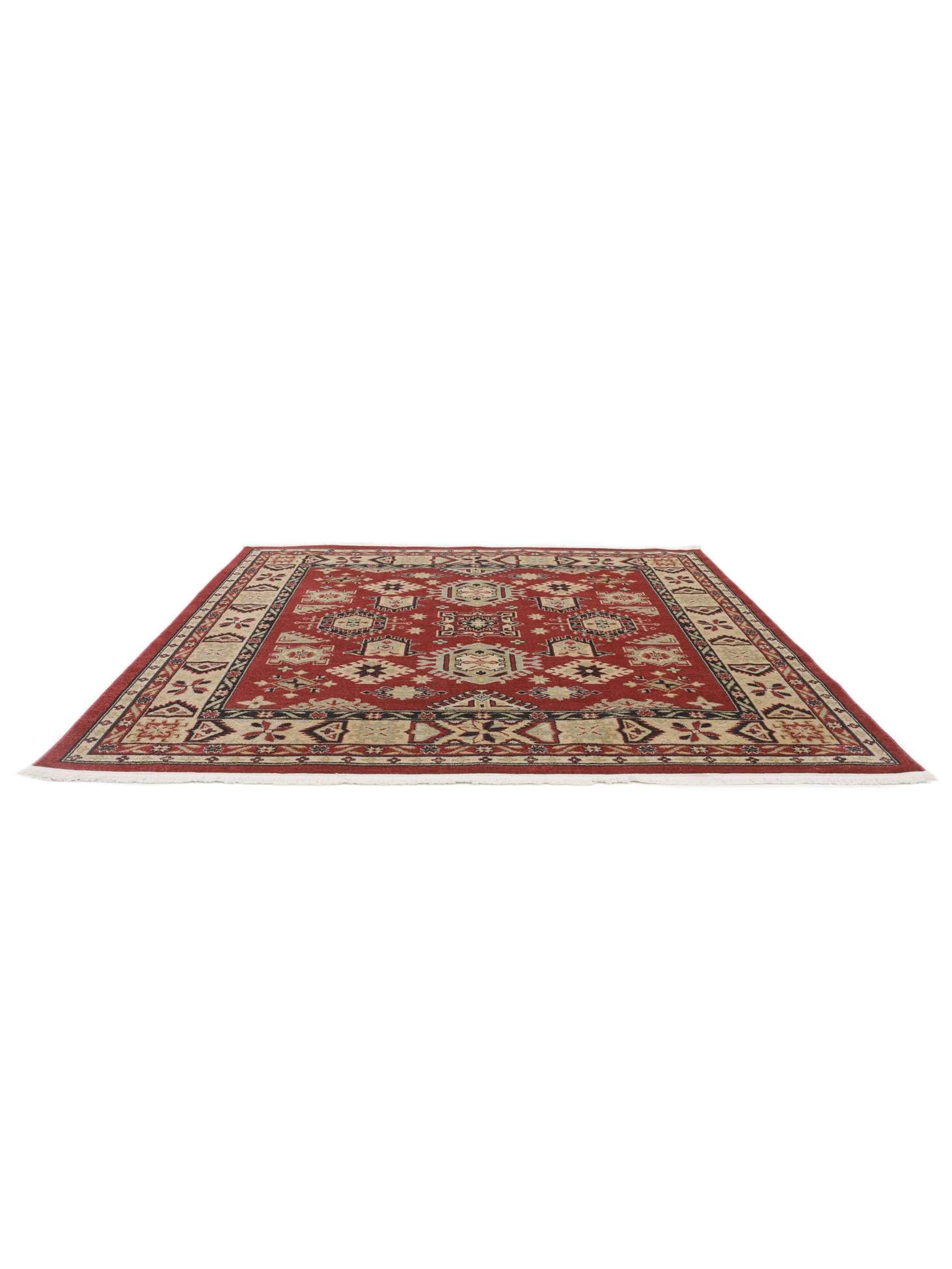 RugVista Shirvan Kazak, Tappeto, Orientali, 200 x cm, Quadrata, Pelo medio, Soggiorno, Sala da pranzo, Camera letto, Lavabile solo a secco, oeko_tex_100, Rosso/Beige