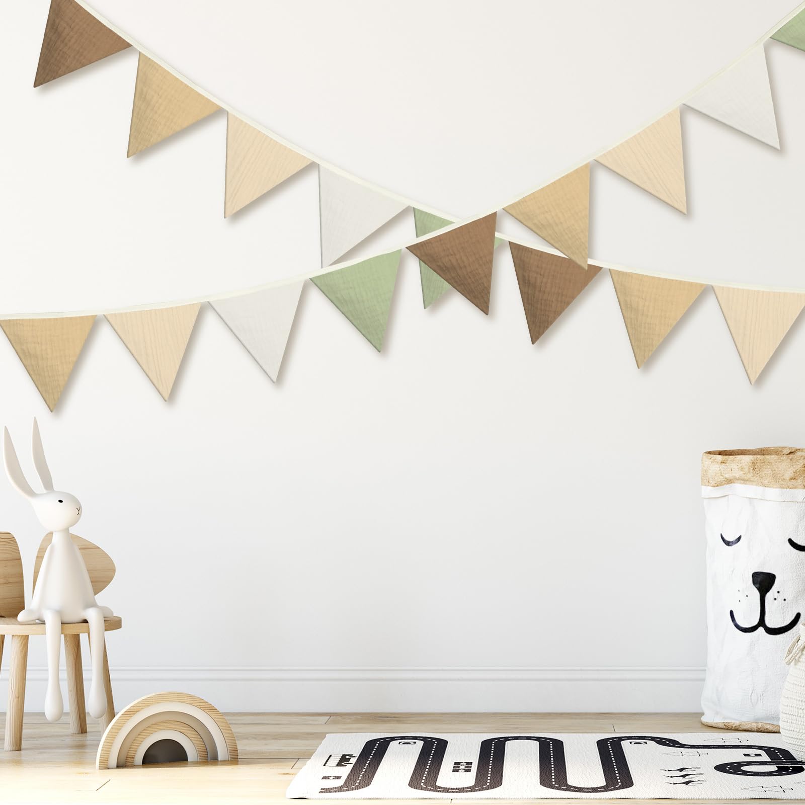 Oudain Banderines triangulares de 15 pies, 2 guirnaldas triangulares para guardería, decoración de bebé, cumpleaños, boda, fiesta o evento, cada una de 8 pies (color bohemio)