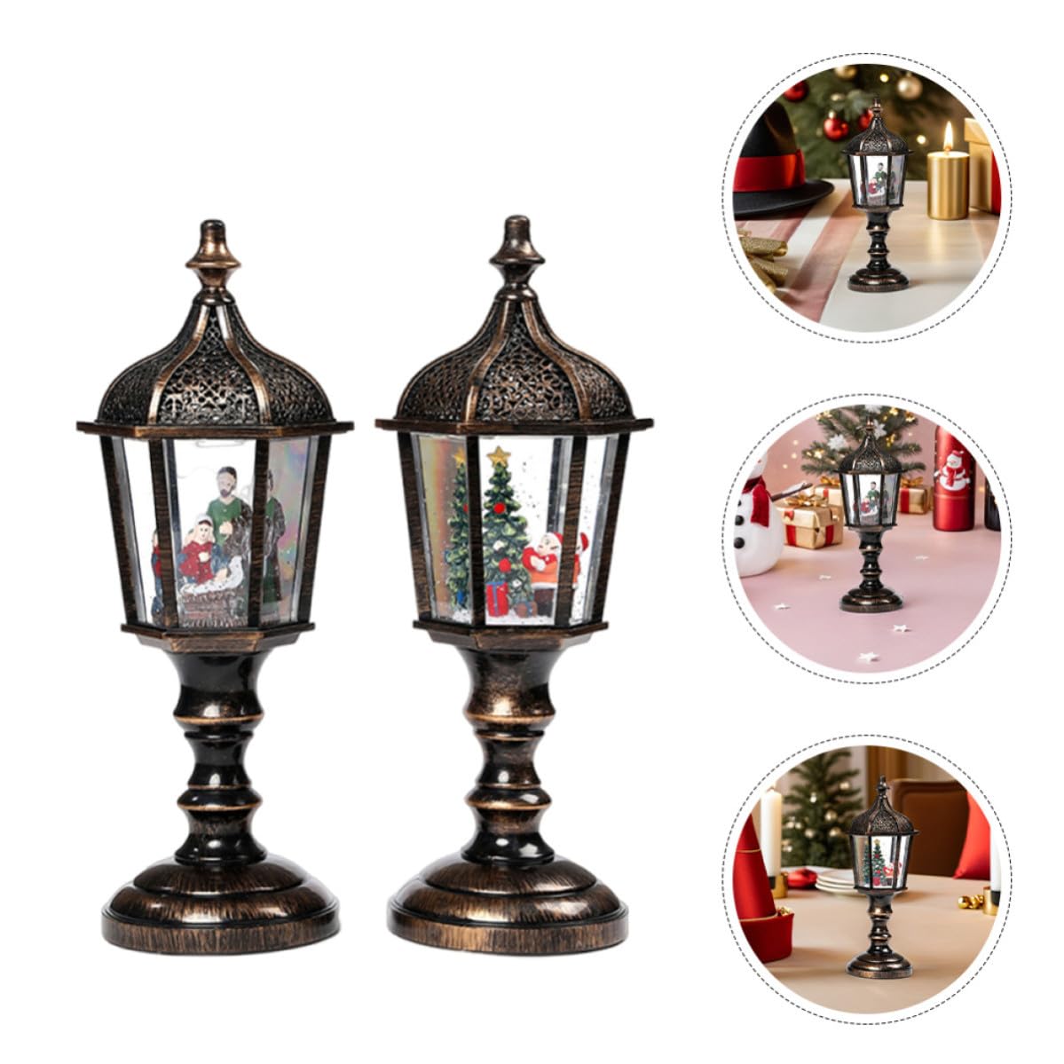Operitacx 2 Pezzi Lanterna Natalizia a Globo di Neve Musica, Decorazione Luminosa in Resina e PVC, Alimentazione USB, Artigianato Robusto per Casa e Ufficio