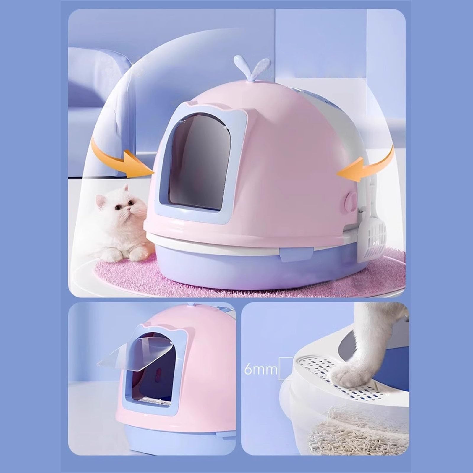 Exclusivo para Gatos y Perros Caja de Arena for Gatos con Tapa, Bandeja for pequeños y medianos Entrada Superior Cubierta, Orinal antisalpicaduras Pala, fácil Montar para Interiores(Orange)