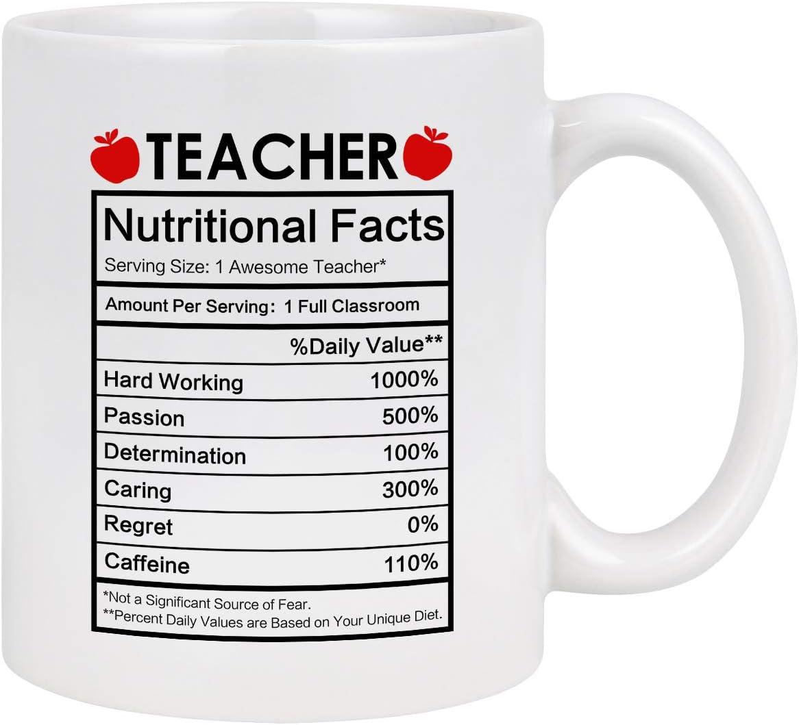 Maustic Teacher Coffee Mug Appreciation Gifts Nutritional Facts Funny For Women Men Preschool Elementary High School Mugs White 11 Ounce