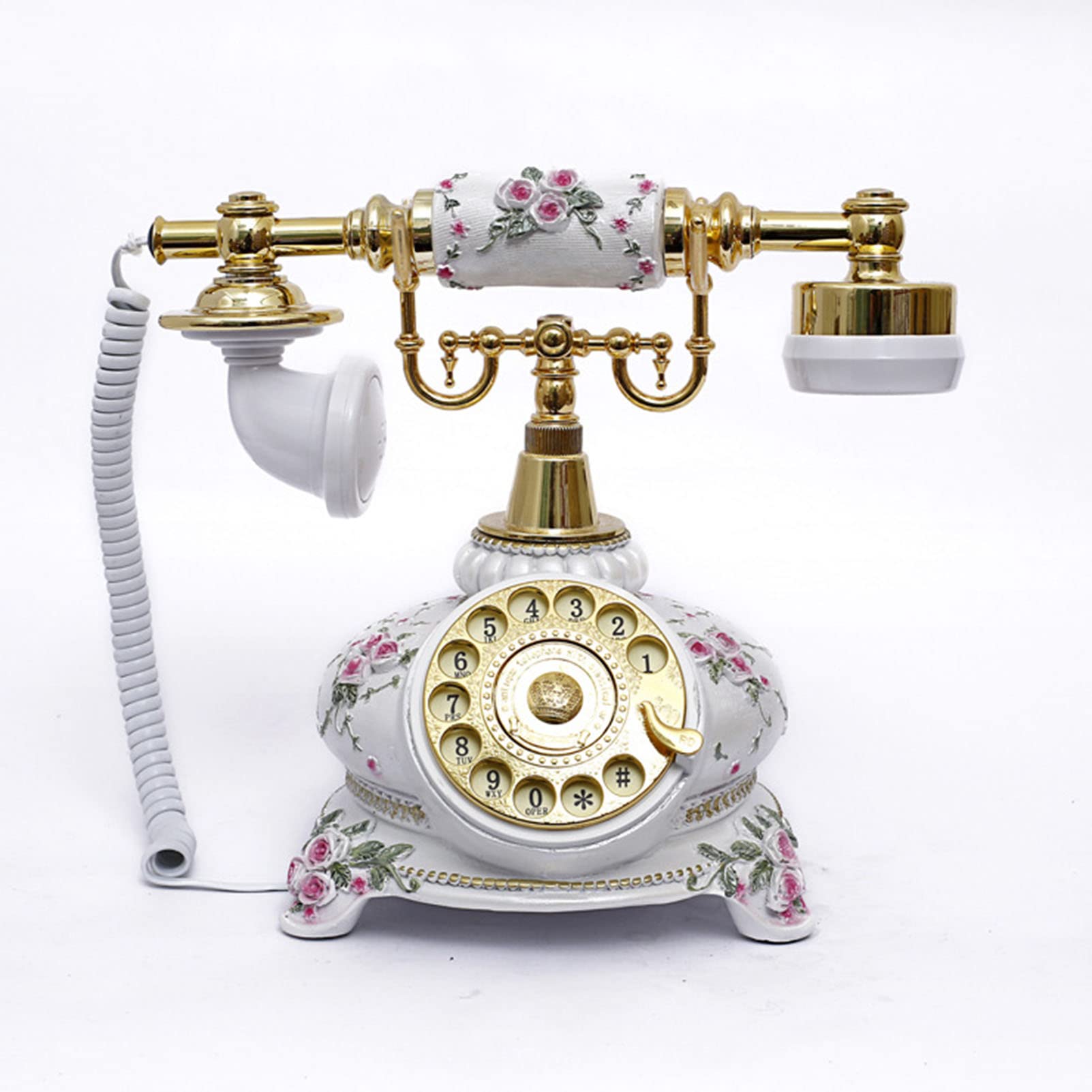 Telefono rotativo Vintage per Telefono Fisso retrò Antico con suoneria Meccanica Regalo per la Decorazione Domestica (Bianco)