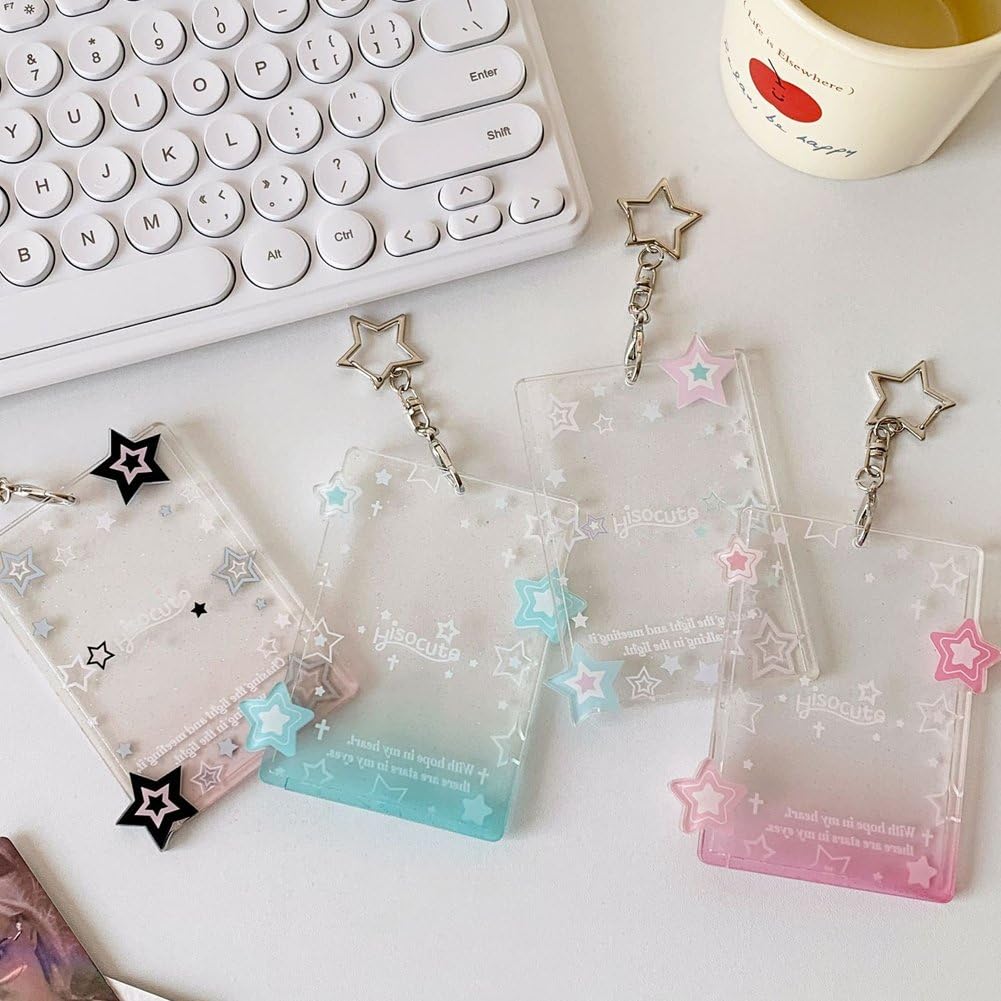 Lot De 4 Porte-Cartes Photo Star, Porte-clés Transparents Y2k, en Acrylique, Mignons, pour Album Photo