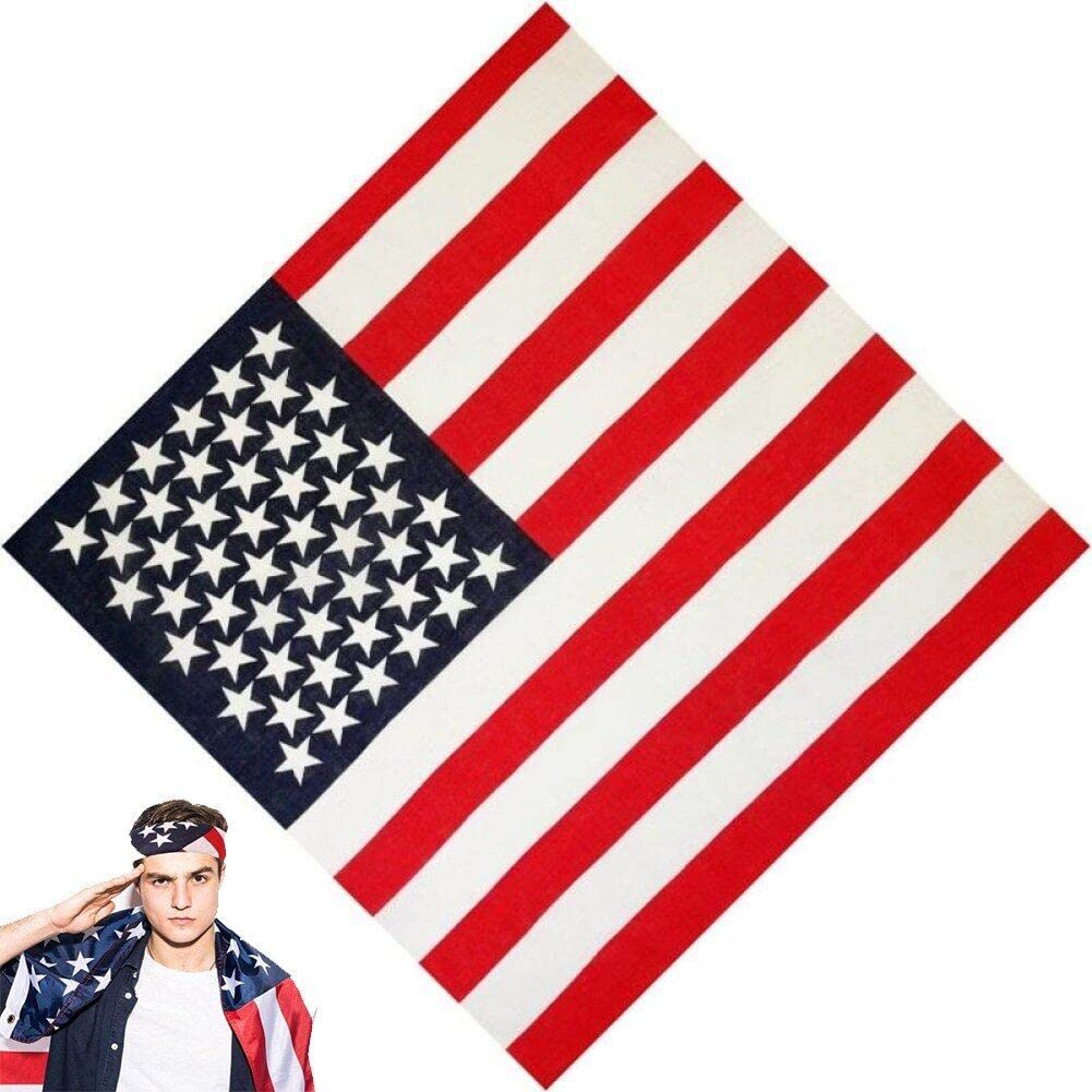 Ericetion Style1 50X50cm American Flag Bandana, Cotton Headband & Wristband For Sports & Fashion