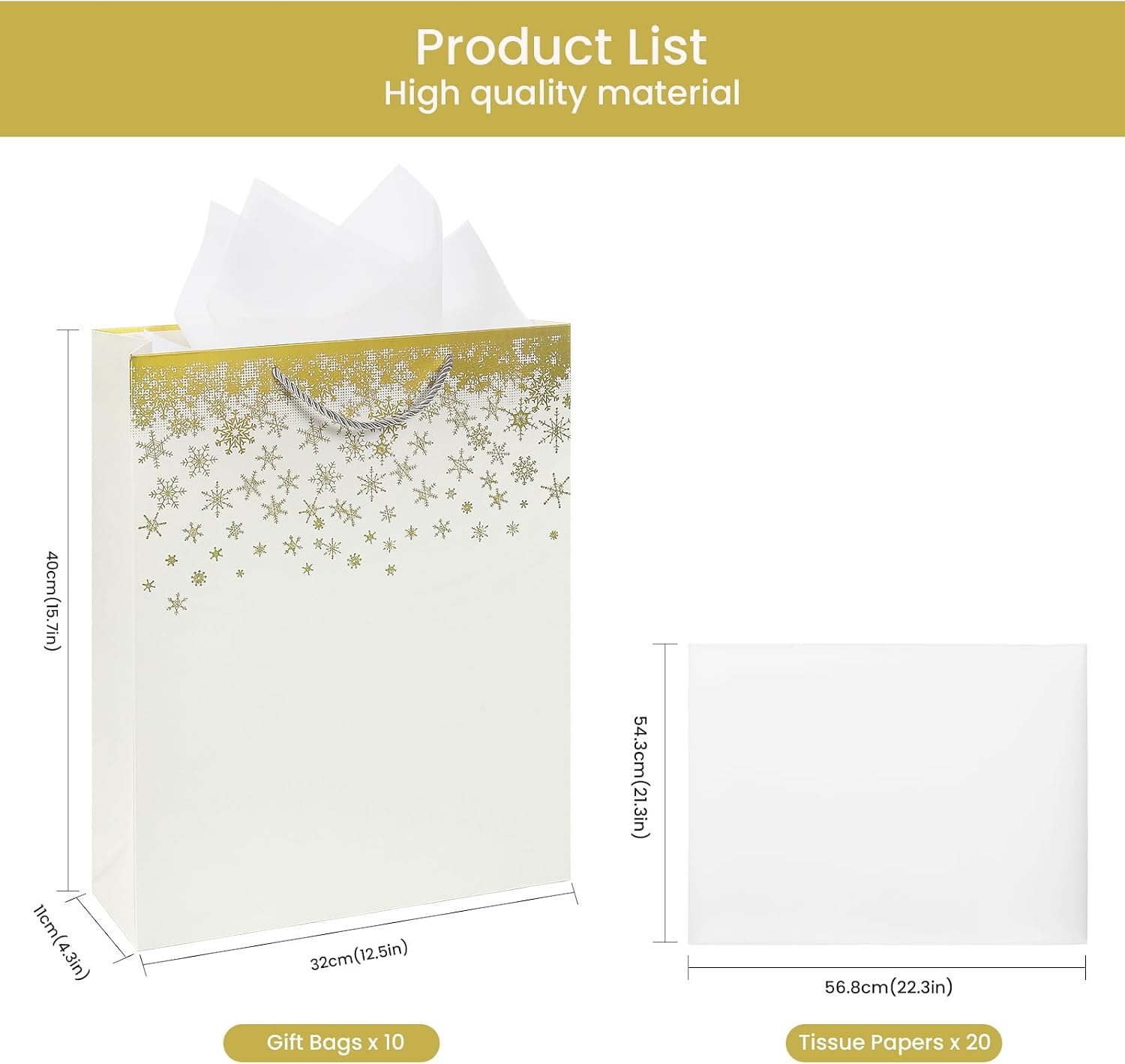 Cheinxy 15.7×12.5×4.3 Frosted Elegance Gift Ensemble - Winter Soirée Design with Faux-Fur Handles & Dual-Tone Tissue | Holiday Celebration Packaging for Christmas & Birthday