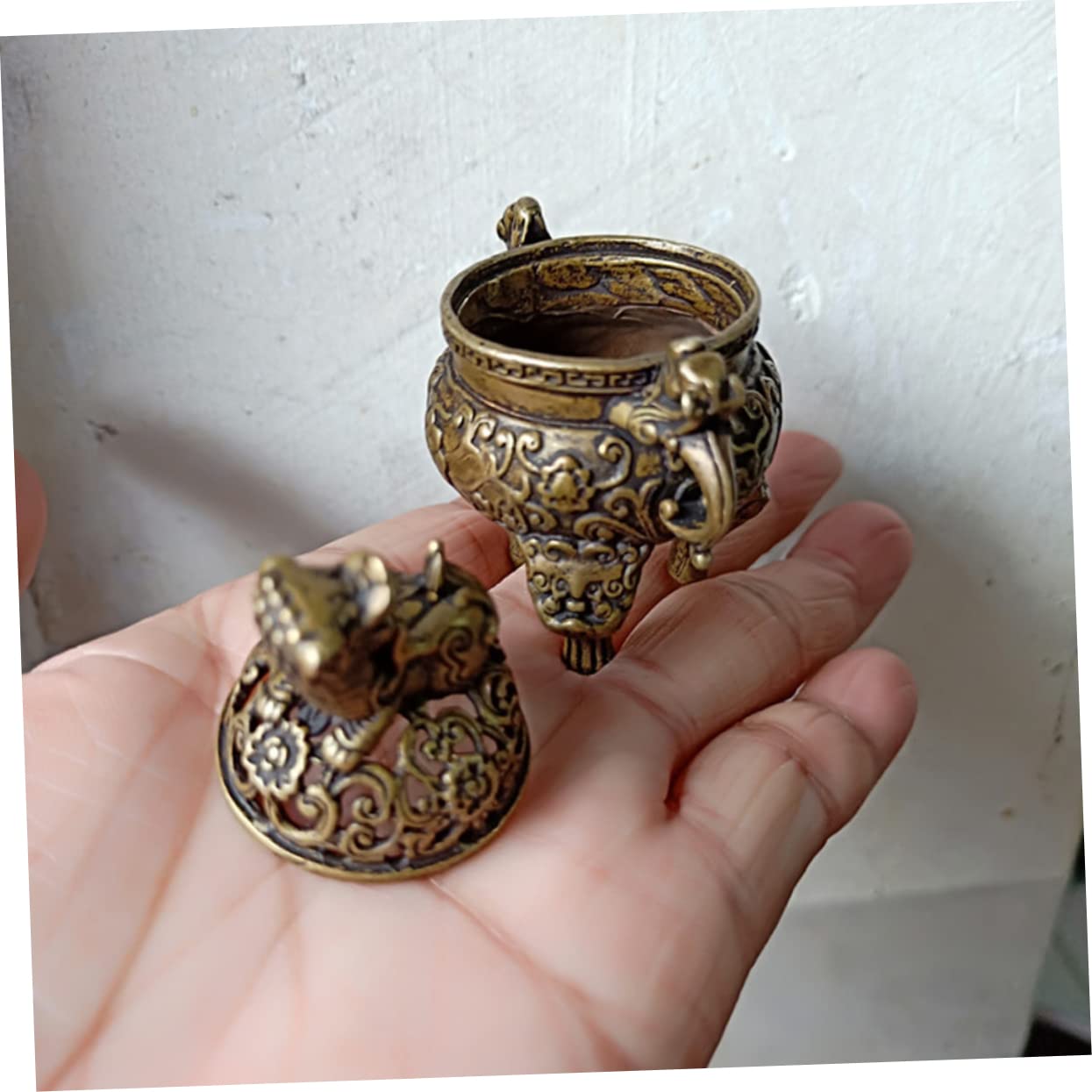 Alipis 2 STK Antiker Weihrauchbrenner Aus Messing Weihrauchbrenner-Ornament Aus Messing Schmuck Exquisites Weihrauchdekor Räuchergefäß Brown Kupfer