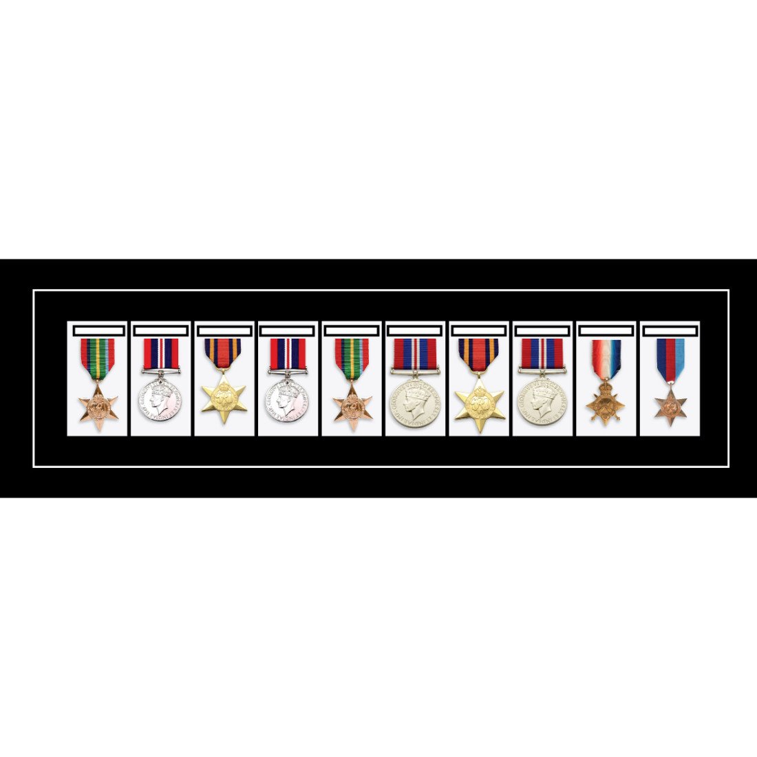 Kwik Picture Framing Ltd Black Frame-Black Mount Shadow Box Frame For 10 Medal Display Case| 3D Deep Box For Military Single Or Group Medals | 23 X 12 Inch Wide Landscape | Black Mount - Black Frame