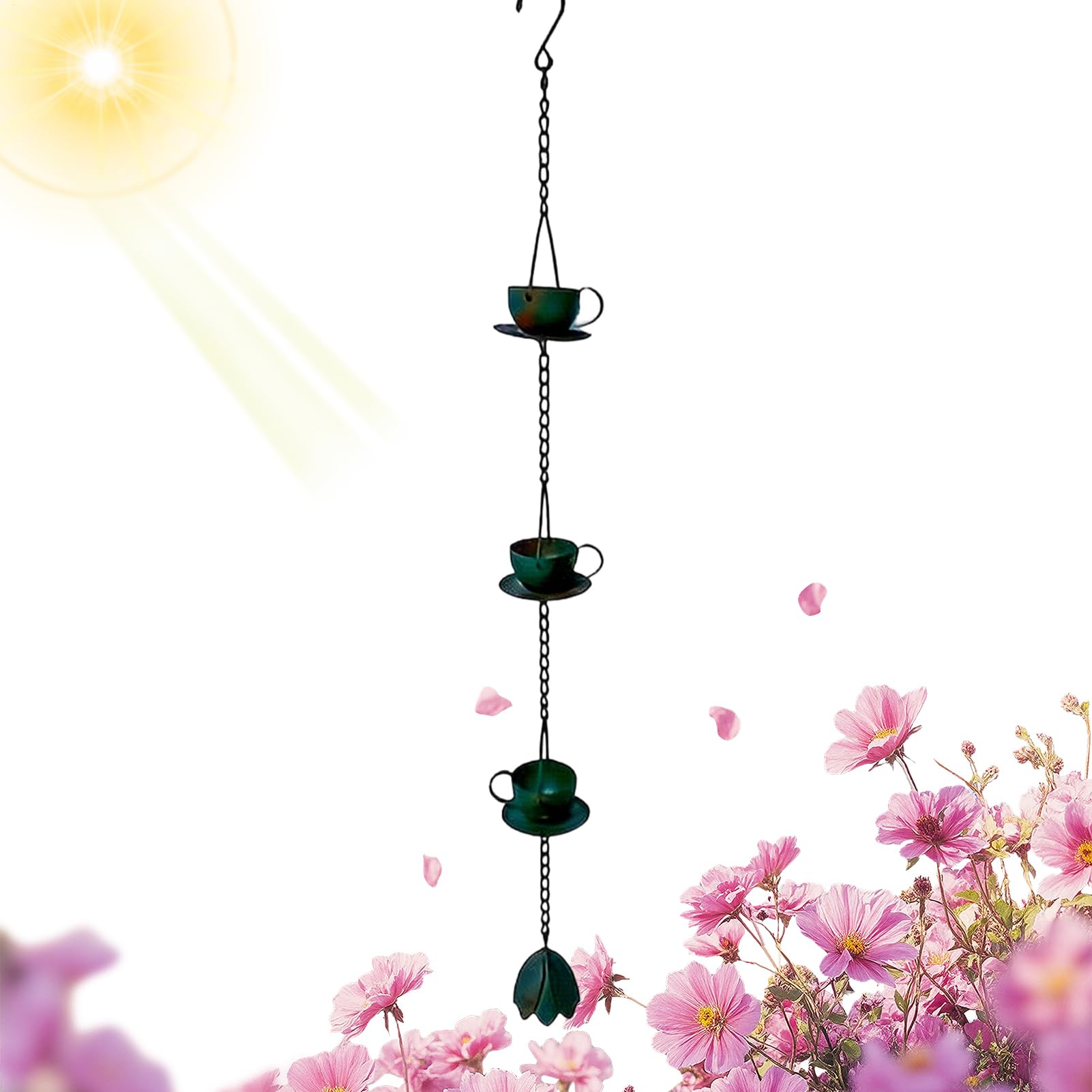 Rain Gutter Chains - Cup-Style Vintage Water Drainage Supplies,Gutter Chain Replacement - for Pathway Terrace Balcony Landscaping Porch Patio Lawn Walkway Backyard