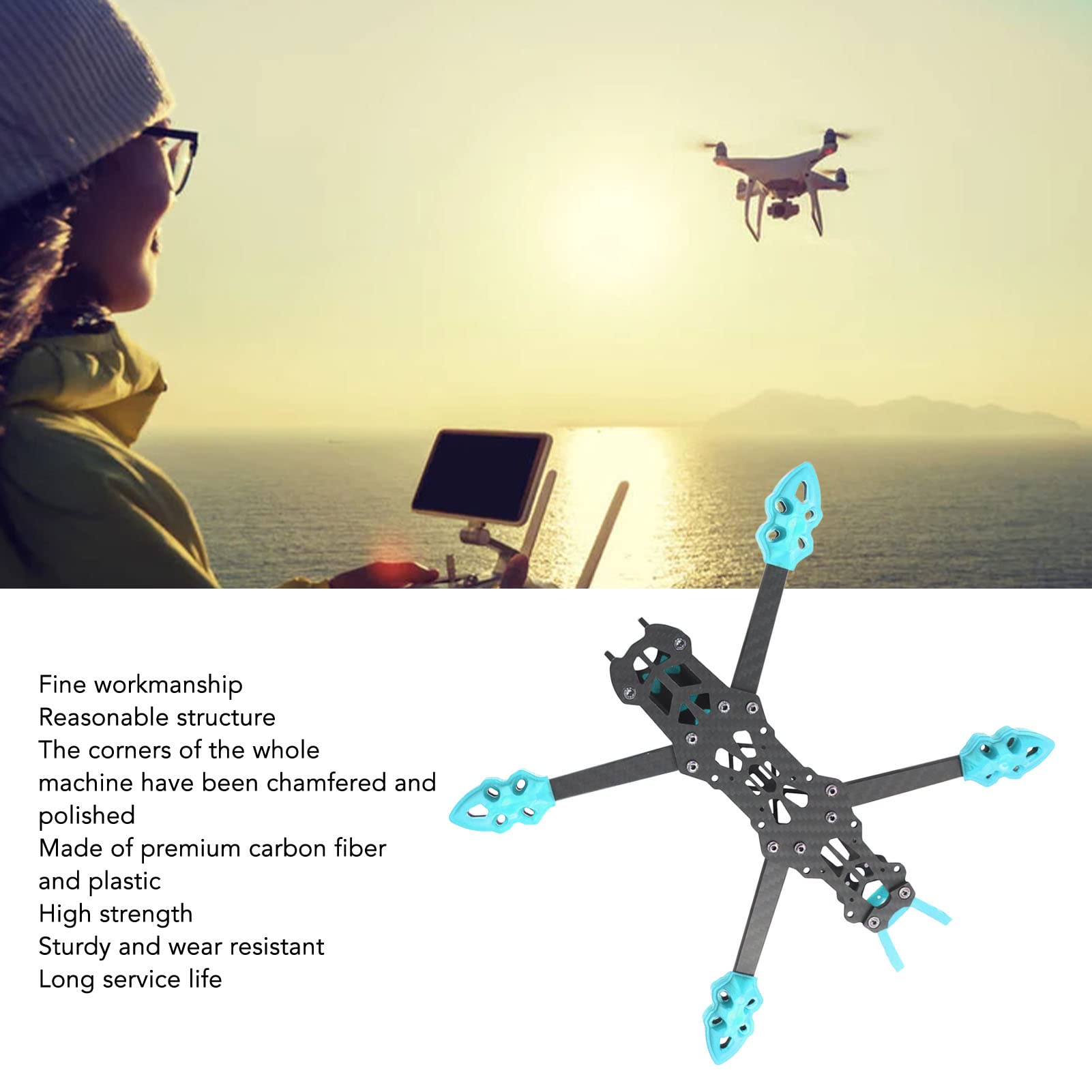 KENANLAN Quadcopter Rahmen Kit, FPV Racing Drohne Rahmen Professioneller 225mm Radstand Carbon Fiber Quadcopter Rahmen für RC Drone Zubehör (Blau)