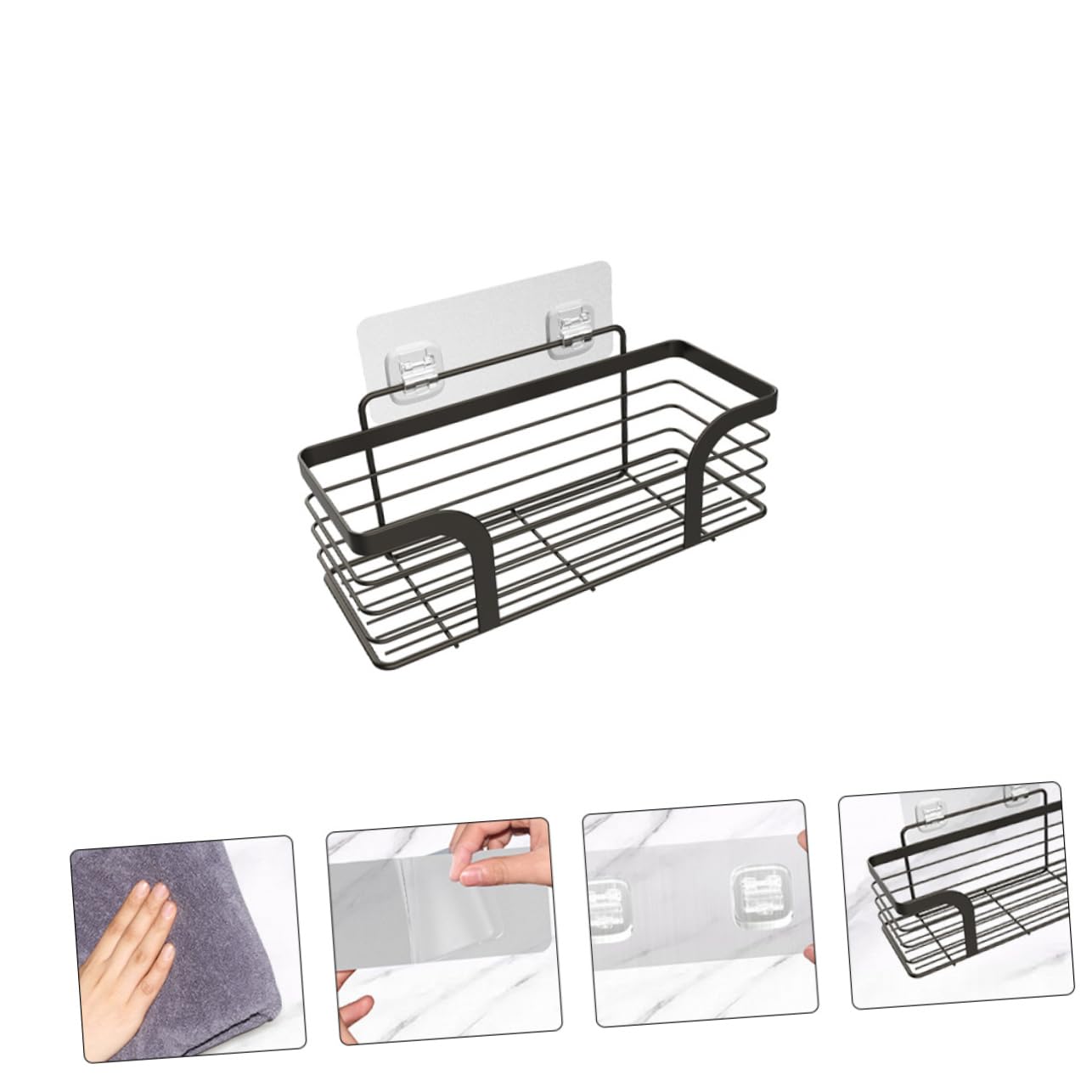 LIFKOME Estanteria Baño Ducha Adhesivo de Acero Inoxidable Negro, Instalación sin Taladro, Esquinas Redondeadas, Adecuado para Almacenamiento Baño y Ducha
