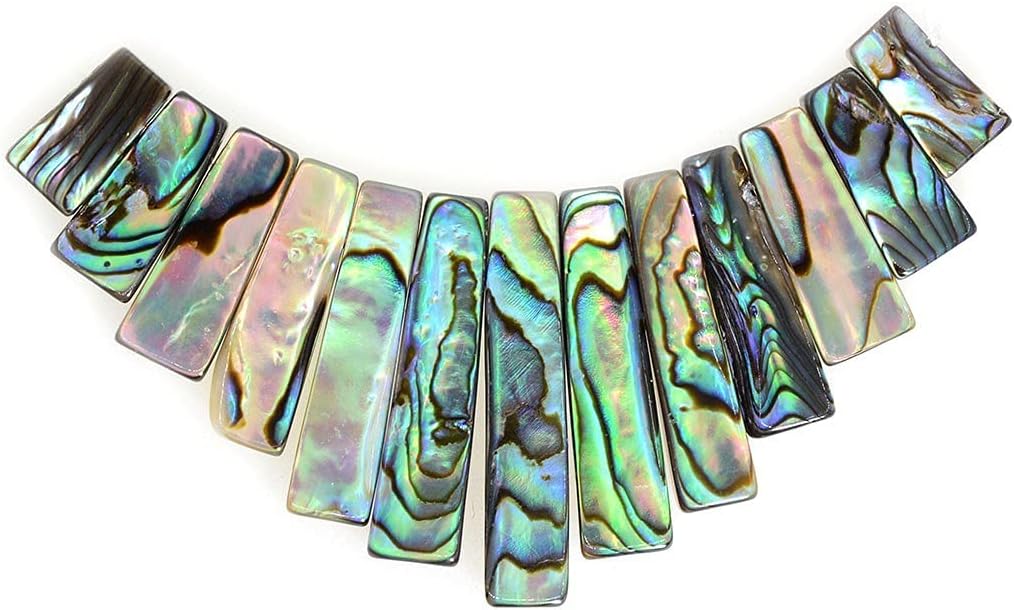 Natural Abalone Shell Rectangle Graduated 13pcs Wide Beads Set