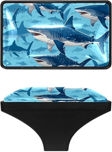 Paquete de 4 pomos de cajón con diseño de tiburón subacuático, tiradores rectangulares decorativos de vidrio ABS para muebles, armarios con