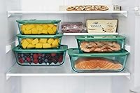 Vista 6 de Crispa 8-Piece Teal Glass Food Storage Containers with Silicone Framed Glass Lids – 100% Plastic-Free Lunch Box Meal Prep Set (2x 40oz, 2x 20oz)