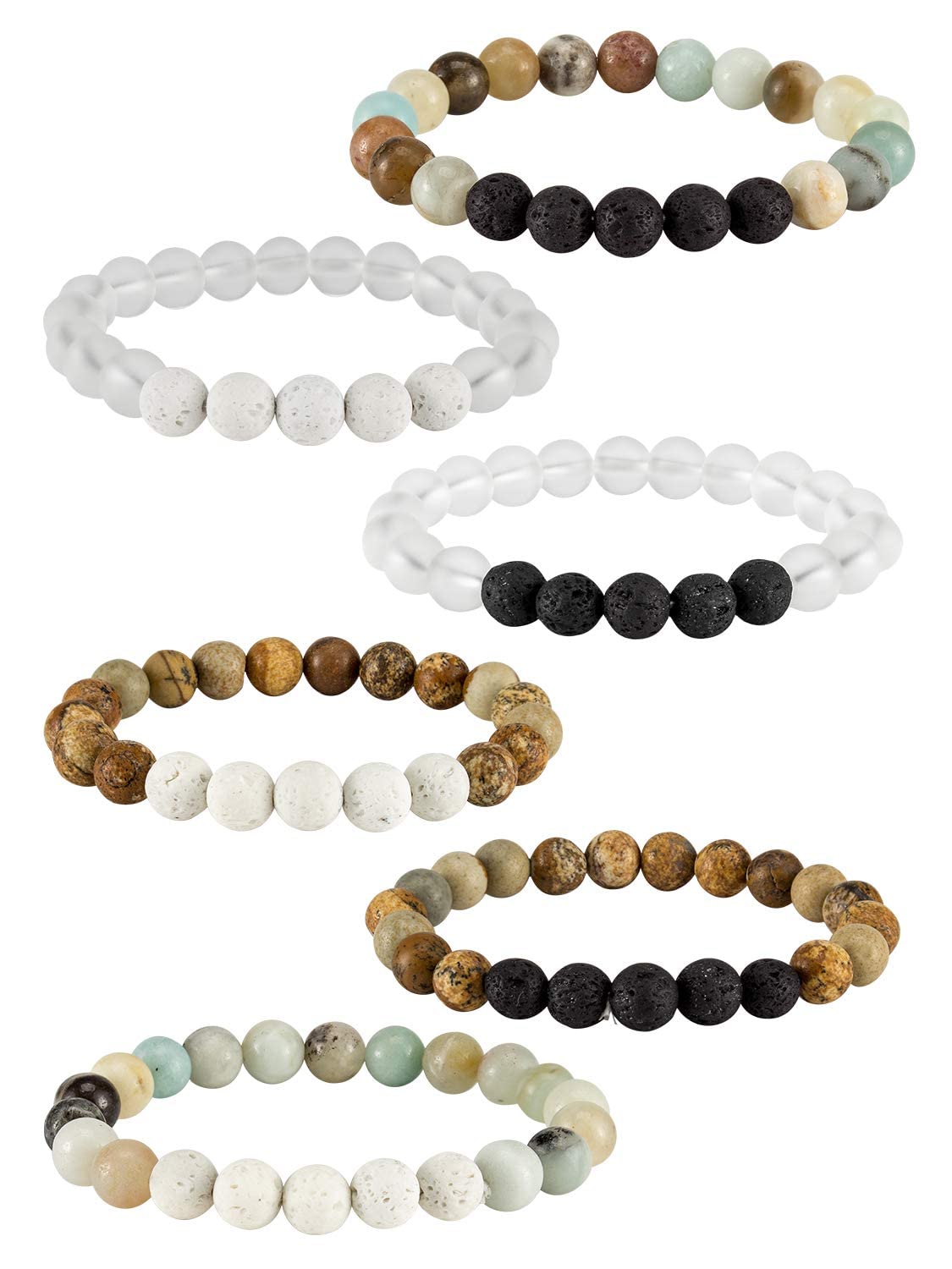 Excefore 6 Pcs Chakra Bracelets for Women, Lava Stone Bead Bracelet and Healing Stones Bracelets 8mm Crystal Bracelet Yoga Beaded Bracelets Essential Oil Diffuser, Friendship Gifts