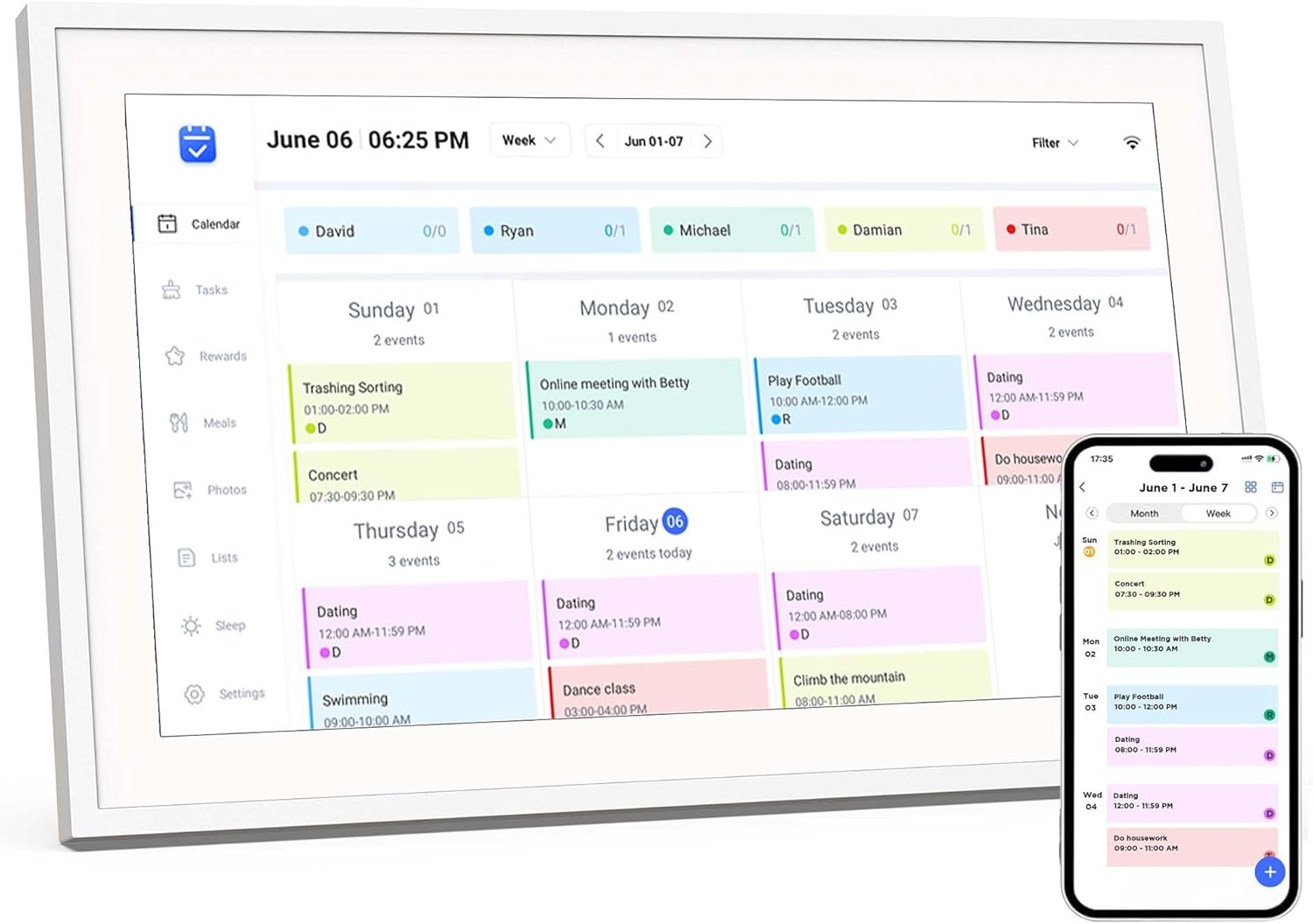 PDPFC1500 15-Inch Smart Family Calendar WI-FI Cloud Digital Picture Frame