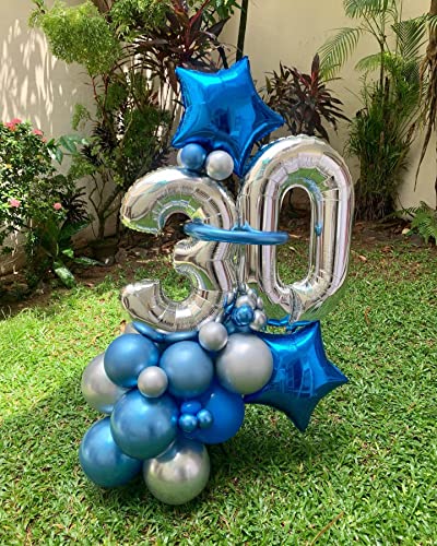 Image of 40 Inch Silver 30 Number Balloons Giant Jumbo Huge 30 Foil Mylar Helium Number Digital Balloons Silver Birthday Mylar Digital Balloons Dirty 30th Birthday Party 30th Anniversary Events Party