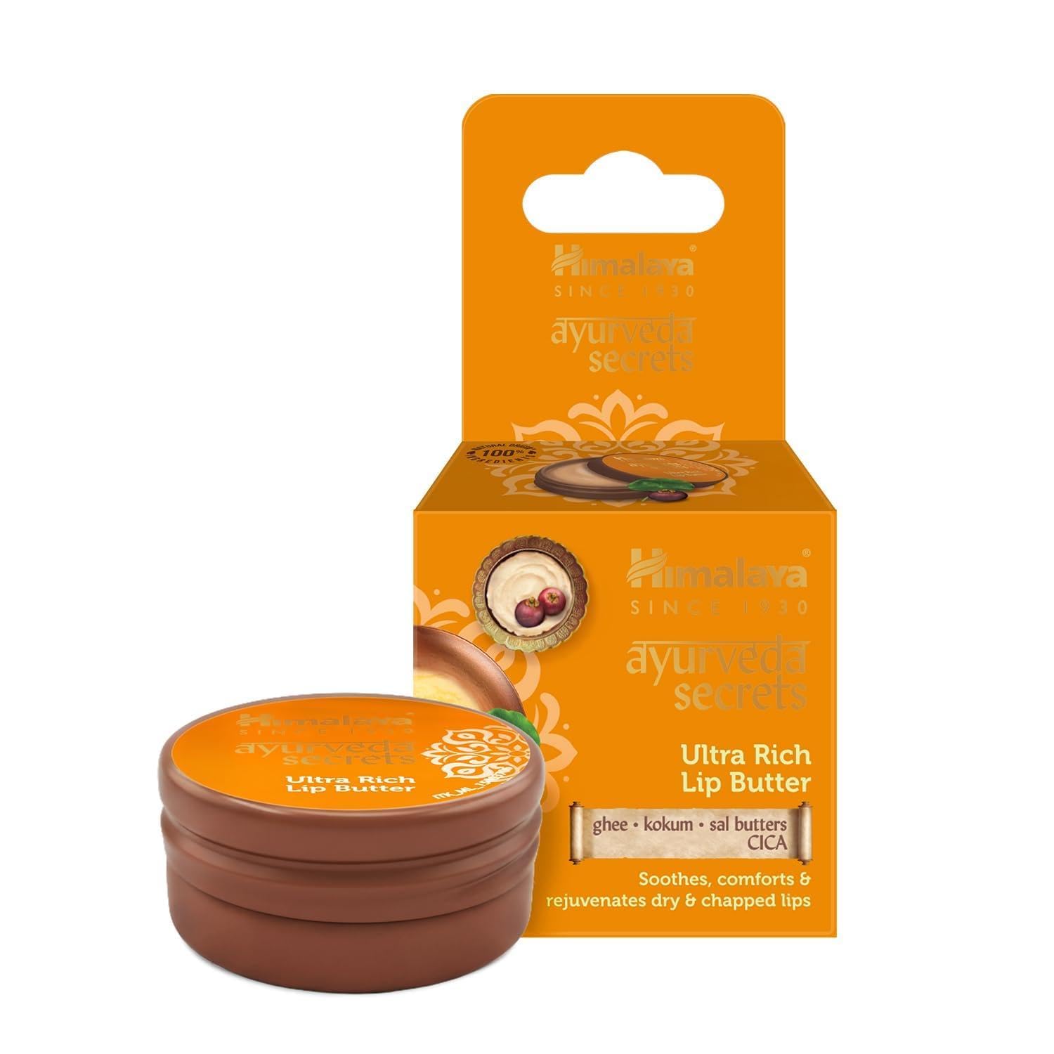 Himalaya Ayurveda Secrets Ultra Rich Lip Butter Jar – Centella Asiatica Healing Balm for Dry, Chapped Lips – Sal, Kokum & Ghee Butters, Natural Vanilla, Intensive Repair