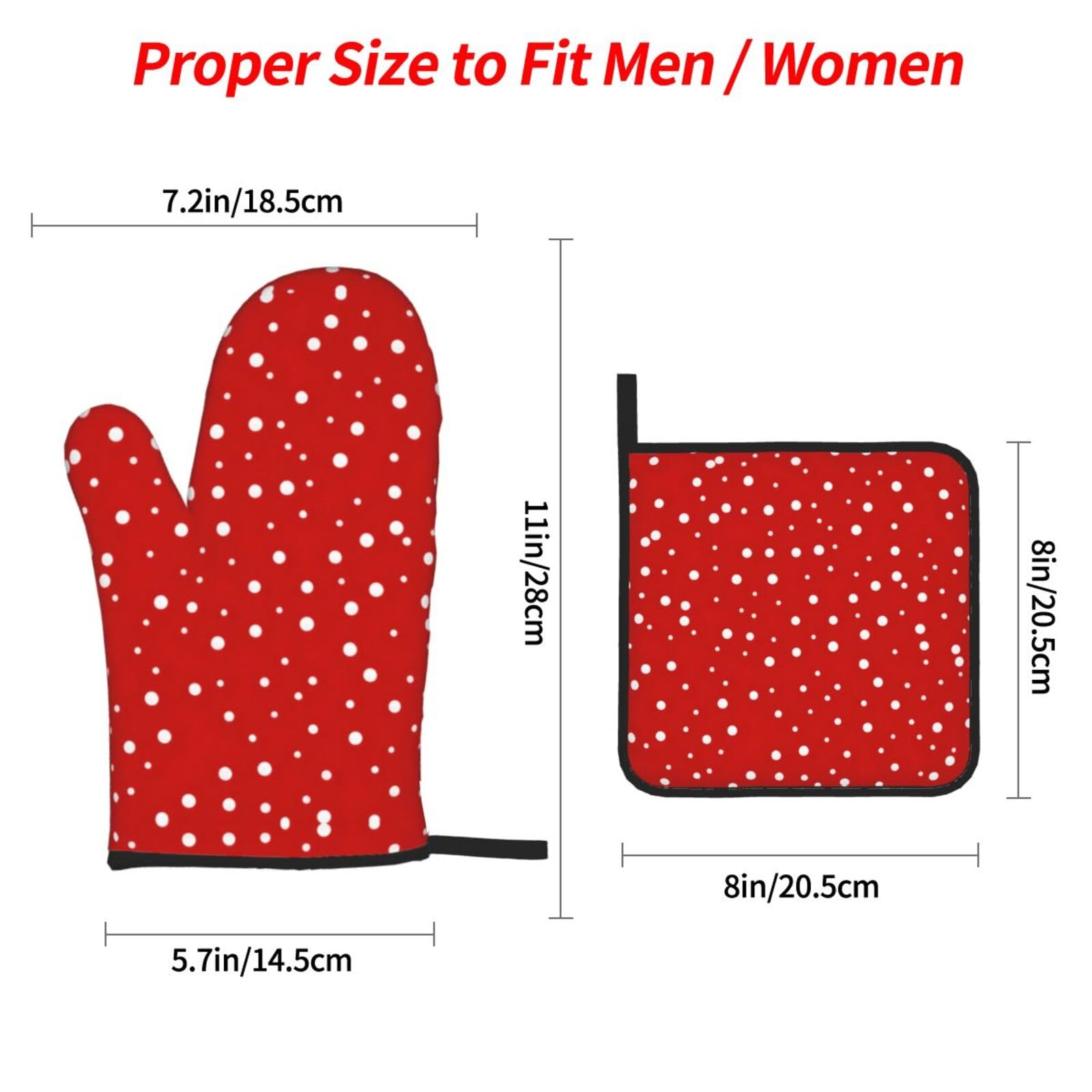 Weihnachtliche Ofenhandschuhe & Topflappen Set, 4-teilig – Rot Mit Schneeflocken, Hitzebeständig