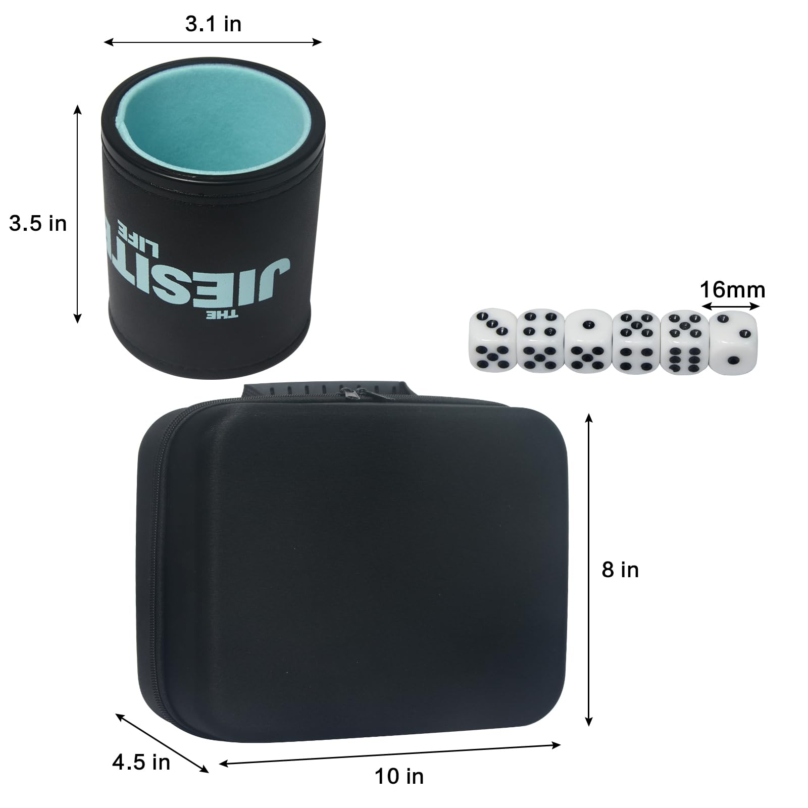 Leder Würfelbecher Set Gefüttert Leise Würfelstreuer Becher mit 5 Würfelbecher und 30 Acryl Würfeln Exklusive Aufbewahrungs- und Transportkoffer für Reisen Yahtzee Spiel Farkle Classic Dice Liars Dice