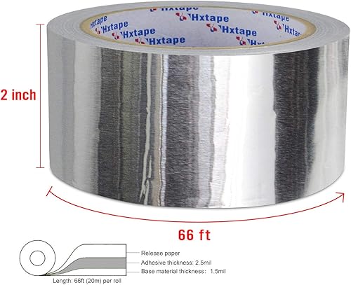Miniatura 2 de Cinta HVAC, cinta de aluminio, 4 mil 2 pulgadas x 66 pies, cinta de aluminio para conductos, para reparación de metales cinta aislante (plateado)
