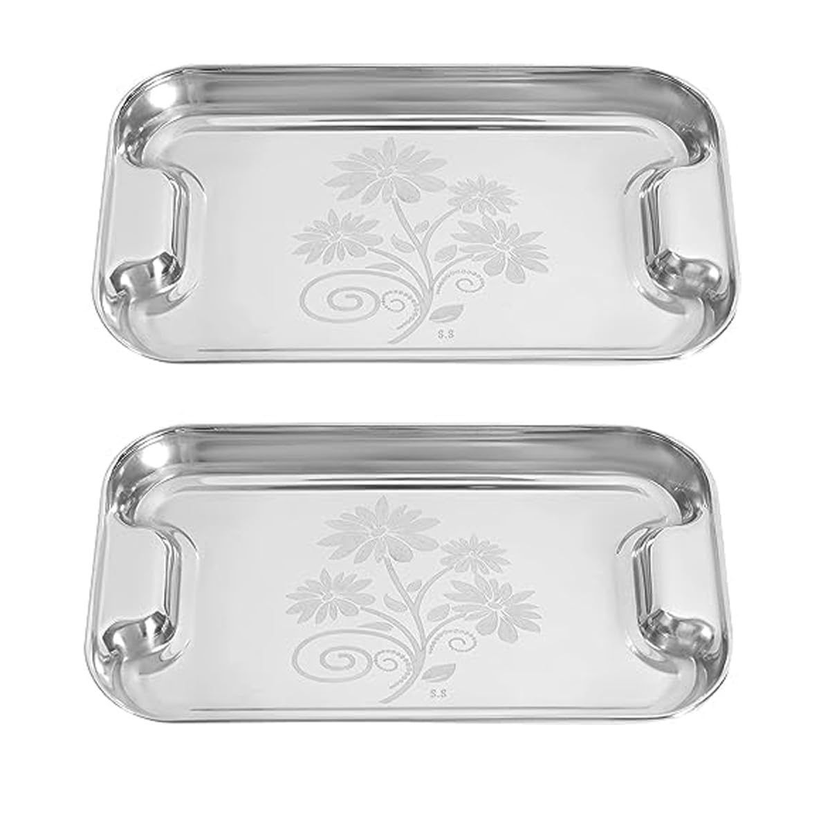 Meshiv Stainless Steel Serving Tray/Lemon Platter with Steel Finish, Rectangular Multipurpose Tray, Set of 2 (Large)