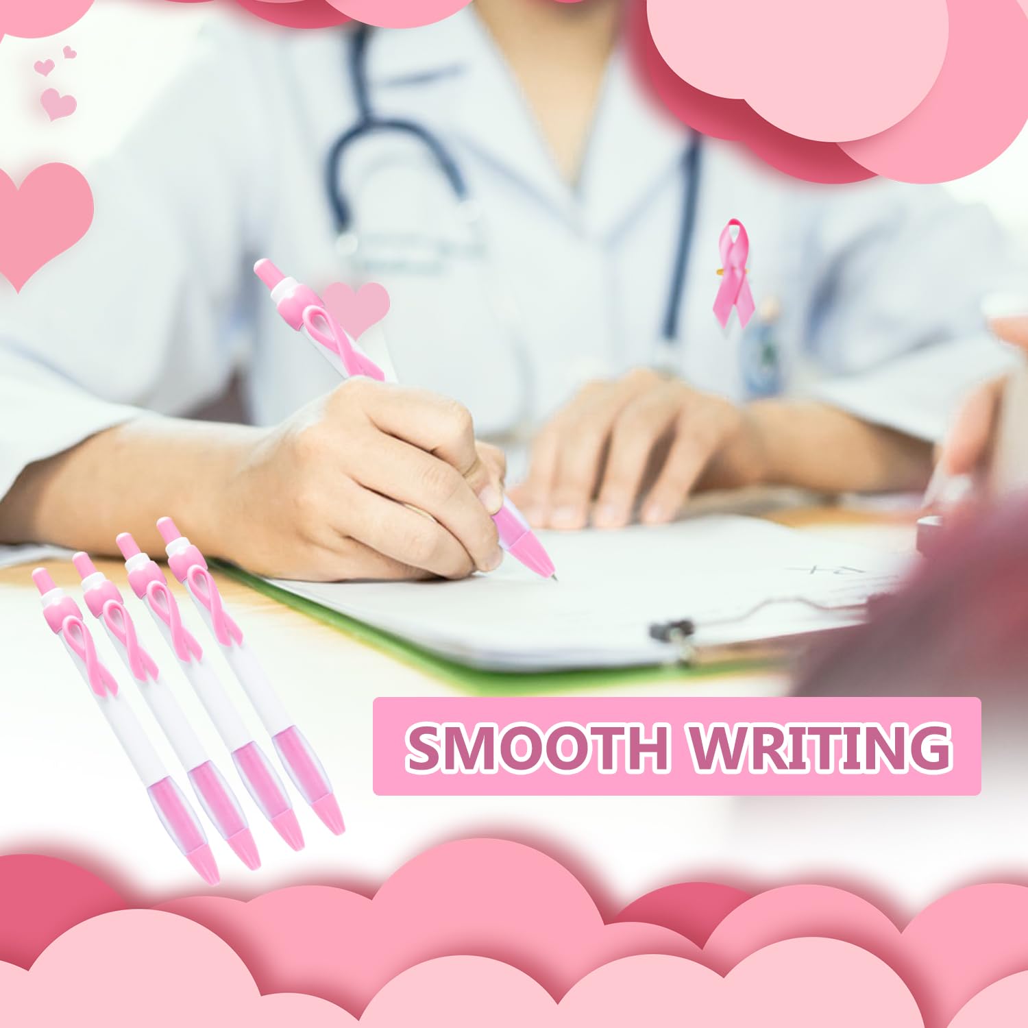 Lezevn Breast Cancer Awareness Ballpoint Pen Pink Ribbon Inspirational Tickler Ball Pens for Motivational Stationery Supplies Gifts (12) - Image 4
