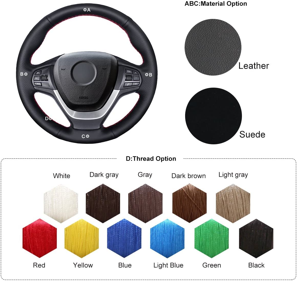MEWANTCar Steering Wheel Cover for BMW X3 F25 2011-2017 / X4 F26 2015-2018 Customized Version Made of Genuine Leather&Suede
