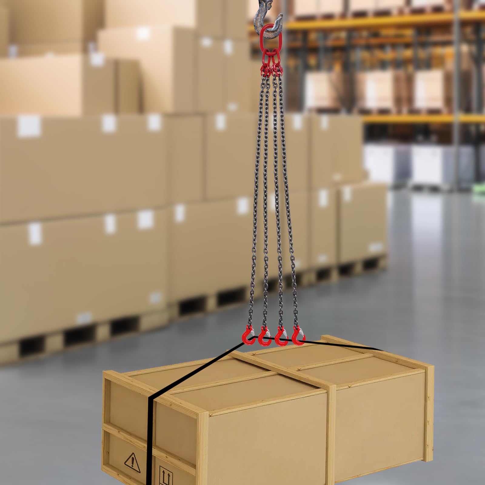 1,5 m Kettengehänge Anschlagketten,5T 4 Beine Kettenschlinge,Anschlagkette Hebekette,mit Haken in Rot,aus G80-Manganstahl,für Häfen,BAU,Bergbau,Stahlrohrwerke,Maschinen,Stahlwerke