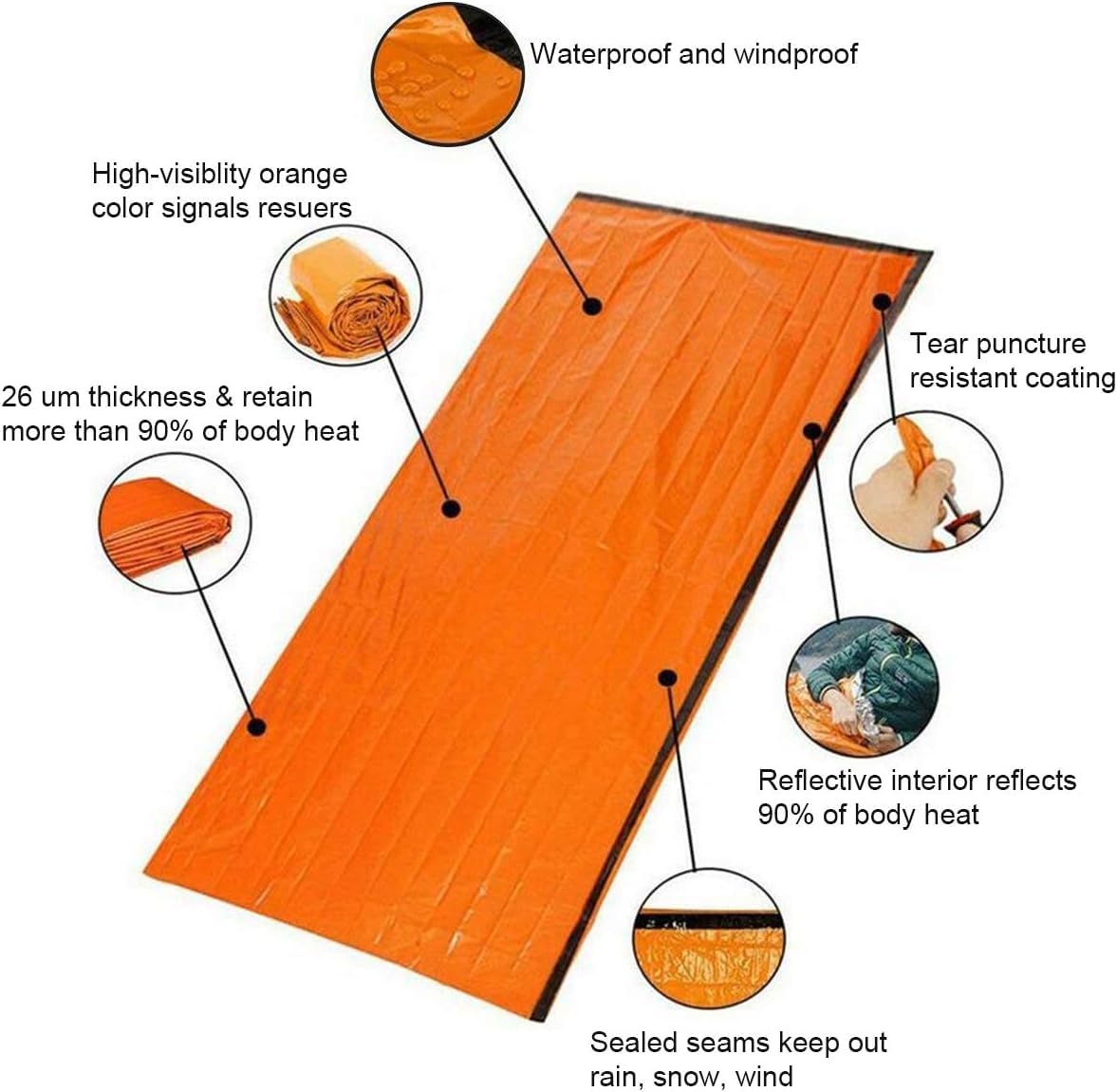 PAIRIER 2 Pezzi Sacchi A Pelo D'Emergenza - Coperta Termica Riutilizzabile Leggera E Impermeabile Per Sopravvivenza - Foto 2