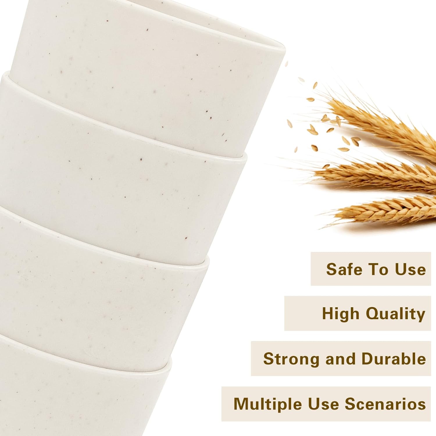 EI 8pcs Wheat Straw Cups - Beige Reusable Unbreakable Plastic Tumbler for Kitchen, Dishwasher Safe Water Glasses for Drinking, Coffee, Juice, Tea - Image 3
