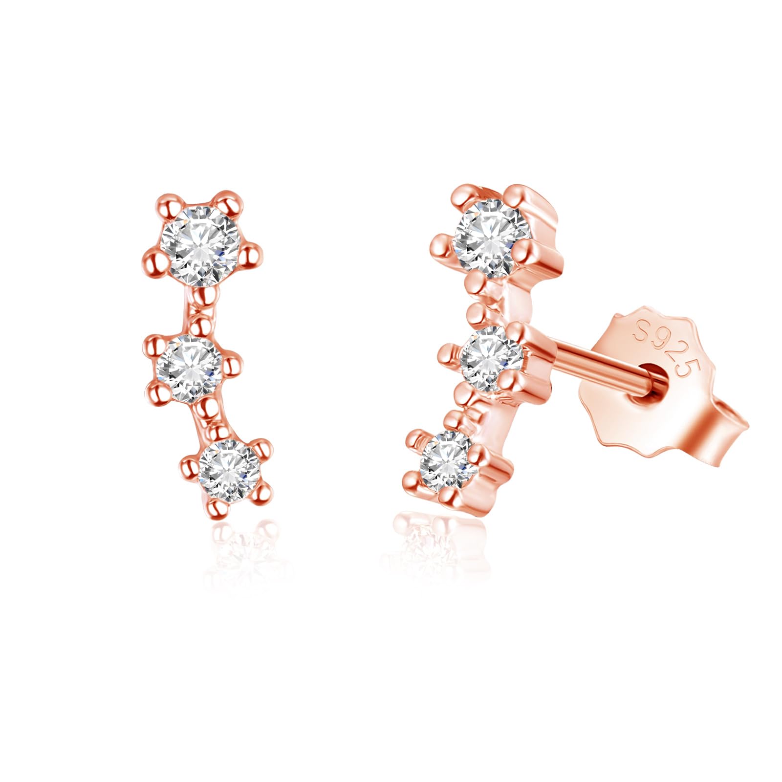 Estrellique Ohrstecker 925 Sterling Silber Damen Ohrringe mit 5A Zirkonia | 2mm x 9mm Kleine Süße Silber Kletter Ohrringe für Mädchen Kinder, Tragus Helix Piercings Ohrstecker Ohrschmuck Geschenke