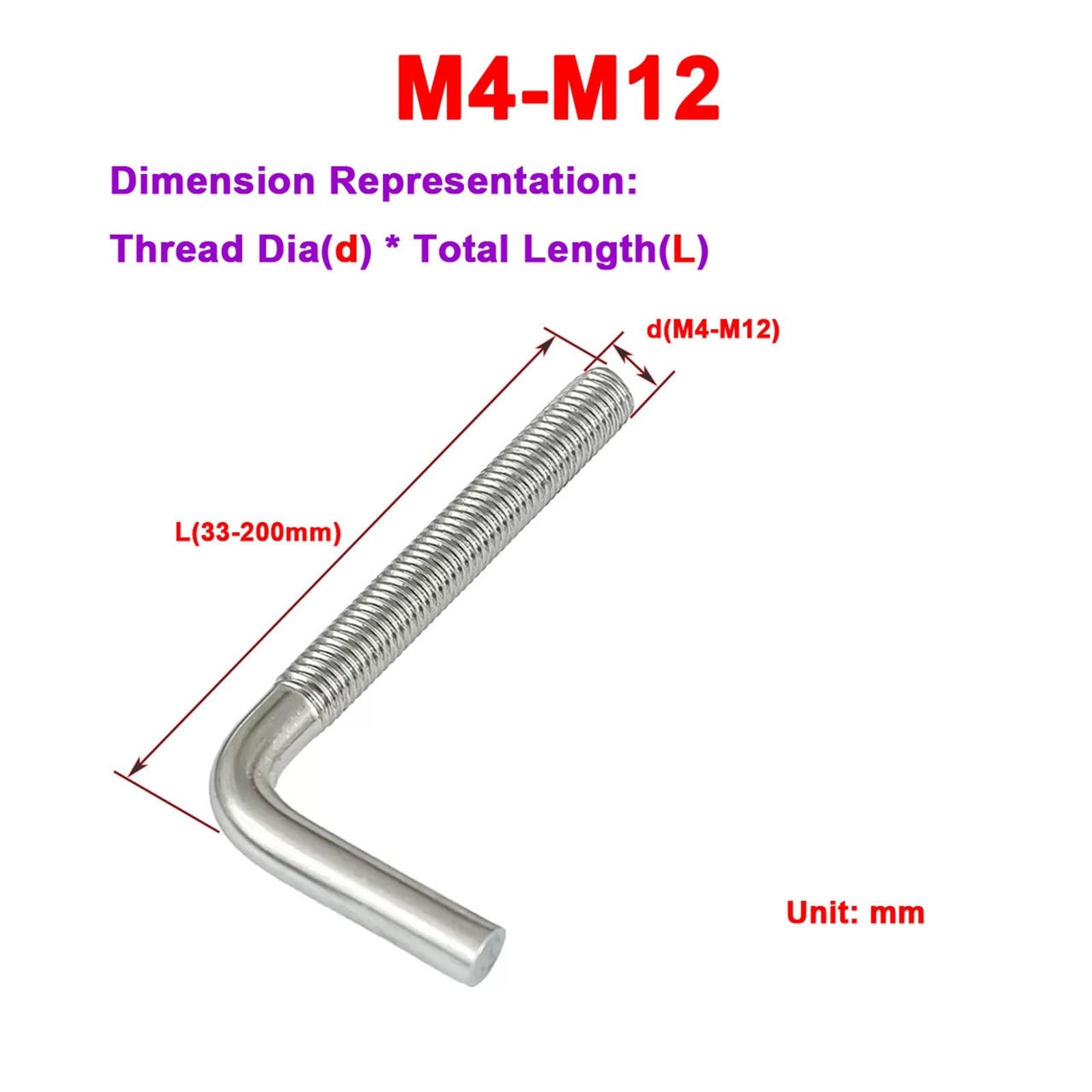 Bullone di ancoraggio ad angolo retto a forma di L in acciaio inossidabile 304 1/2/5/10 pezzi M4 M5 M6 M8 M10 M12(5pcs M6X50)