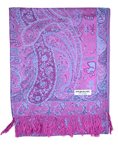 Plum Feathers Tapestry Ethnic Paisley Pattern Pashmina Shawl Scarf, Womens Pashmina Shawl Wrap with Fringes3