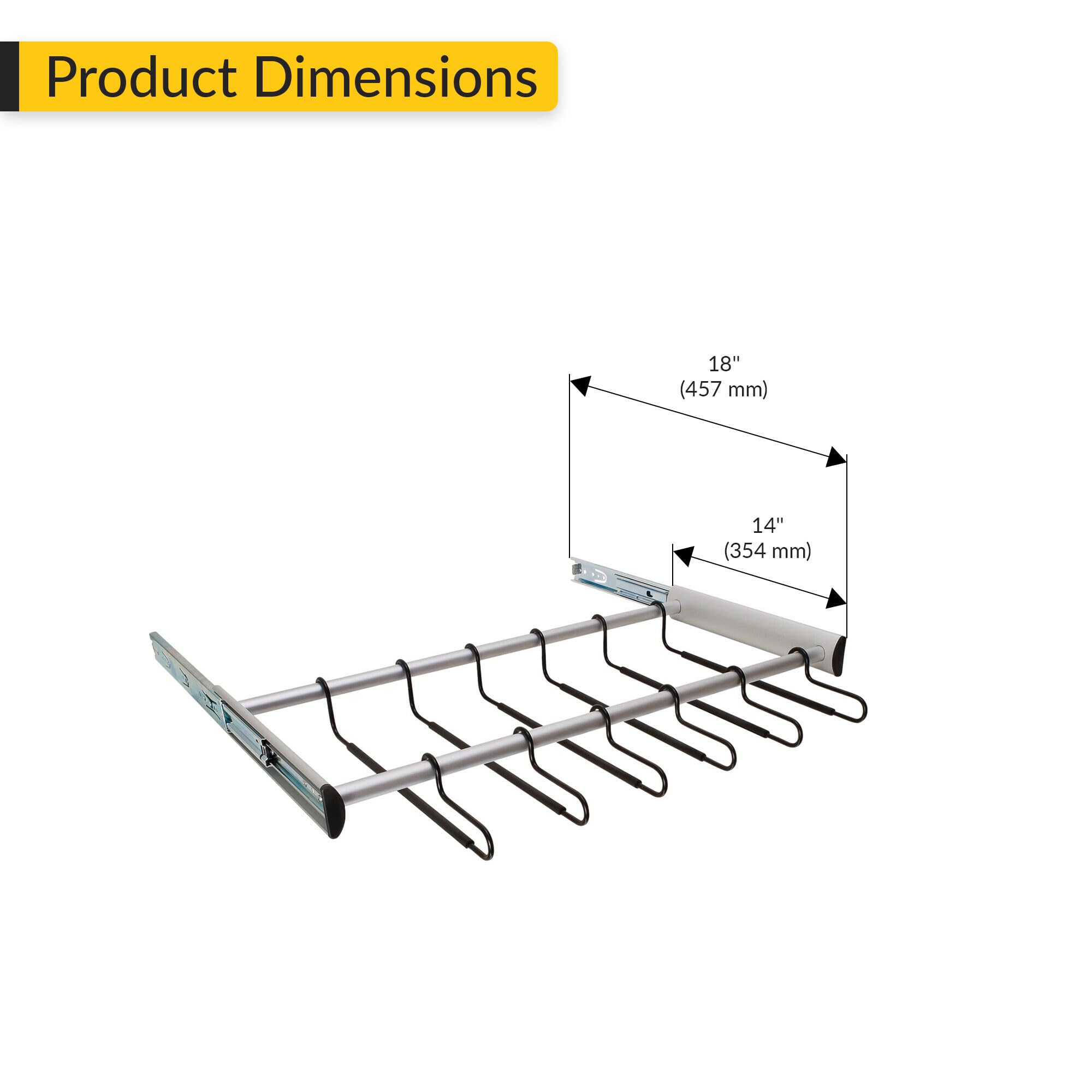 Brixwell QINF-001 12 Hanger Pants Rack Pull Out, Full Extension Slide Matt Aluminum Finish