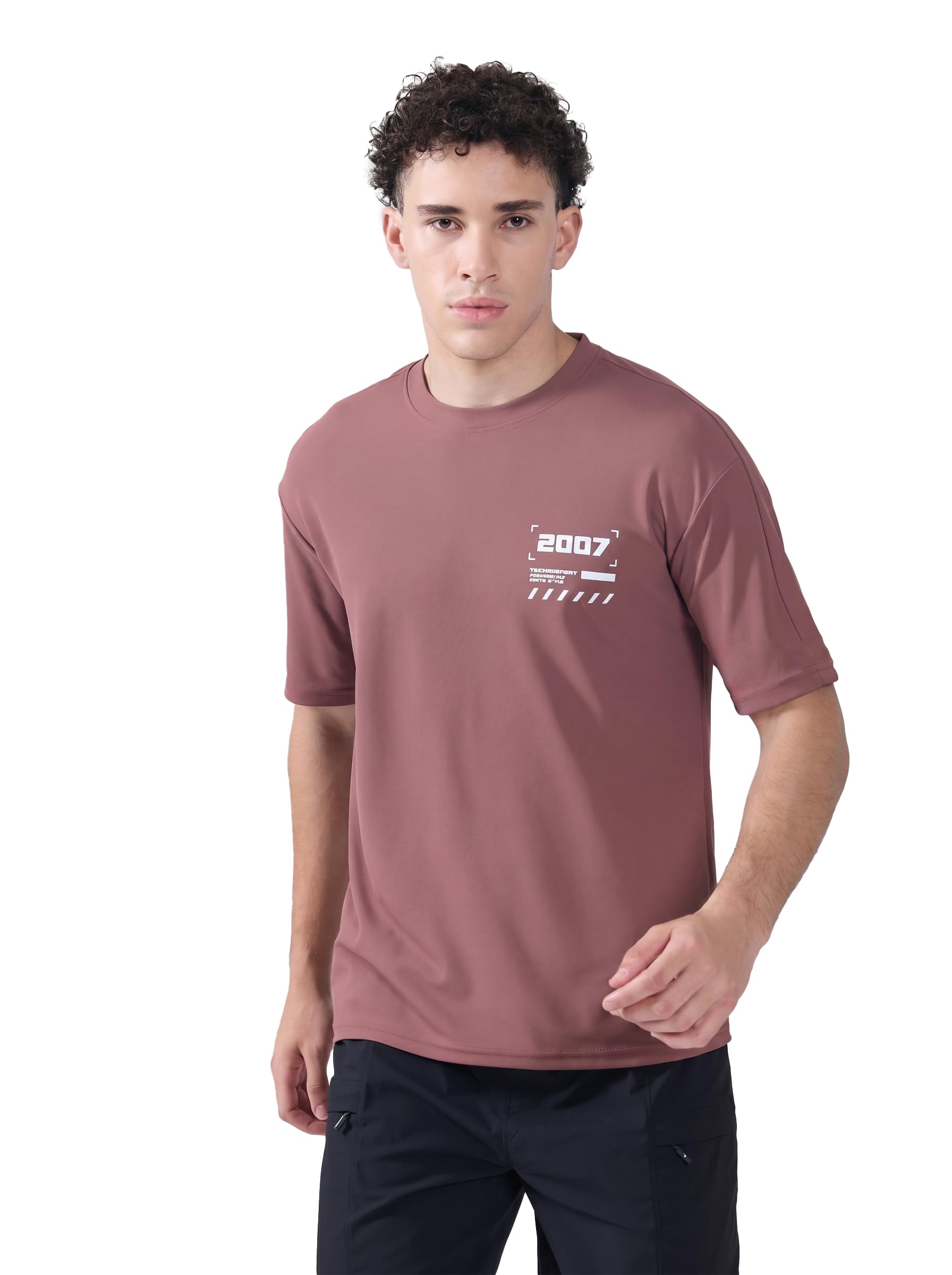 TECHNOSPORT Men's Typography Printed T-Shirt MATPIQ Quick Dry Oversized Round Neck Sports Tee for Gym Running Casual Wear UPF50+ Anti Odour-picture-24