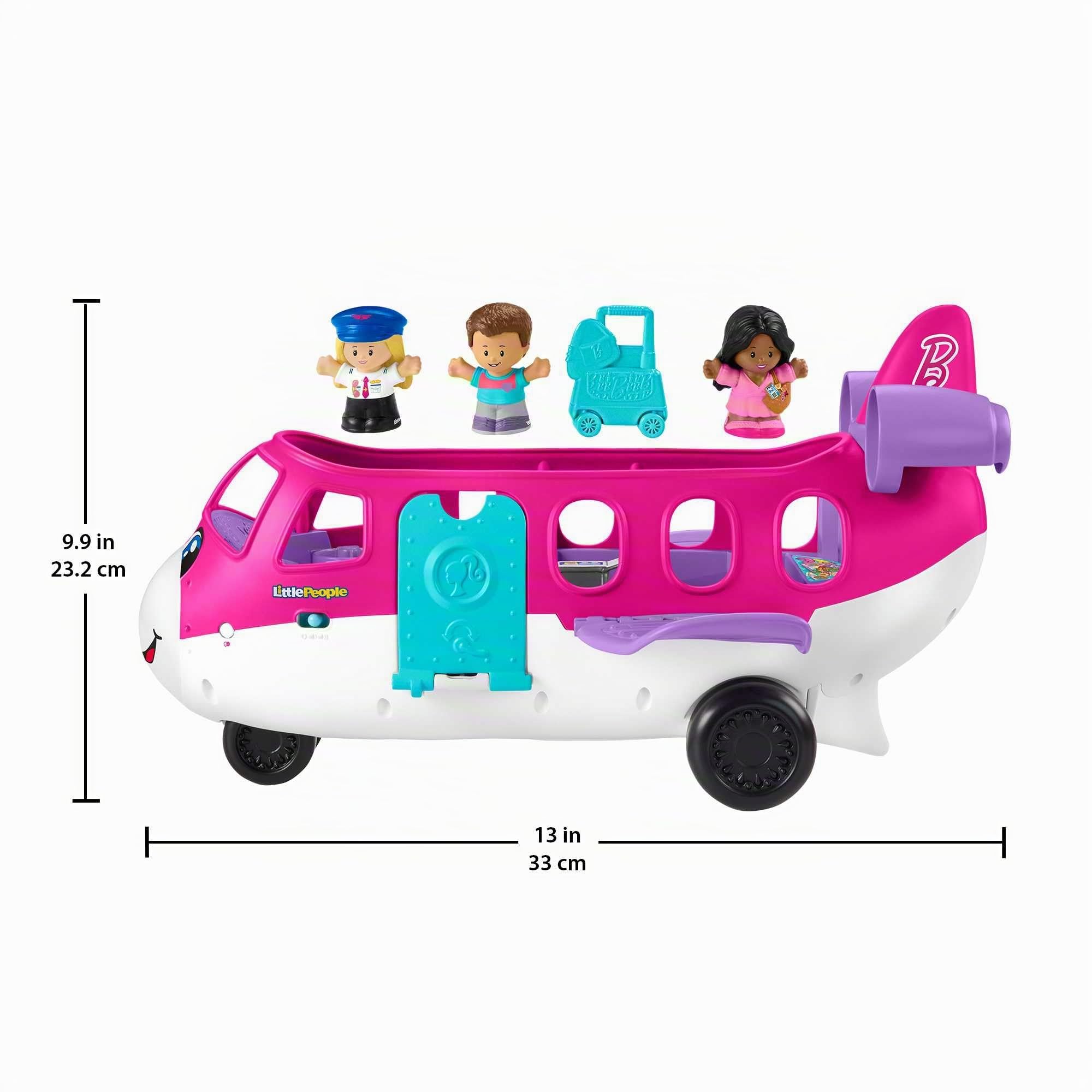 Fisher-Price Little People Barbie - Little Dream Plane, aereo con luci, suoni e scale pieghevoli, personaggi di Barbie e Ken e bagaglio, versione multilingue, giocattolo per bambini, 18+ mesi, HRC37