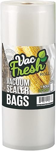 Vac Fresh Food - Rollos selladores al vacío (15 pulgadas x 50 pies, 1 rollo), bolsas de almacenamiento de alimentos en relieve VF1550 de 3.5 mil,