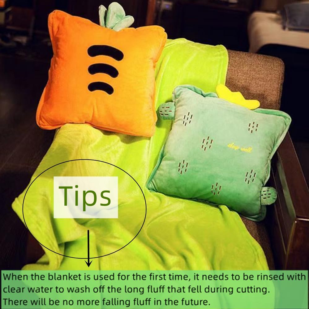 Miniatura 5 de Rikyo Juego de Manta y Almohada de Viaje de Fruta de Peluche de 15", Almohada de Felpa 3 en 1 para Abrazar con Manta para Calentar las Manos, Regalo