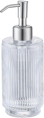 ICREEH Dispensador de jabón de vidrio con bomba de acero inoxidable a prueba de óxido, dispensador de jabón líquido recargable de 9.5 onzas para