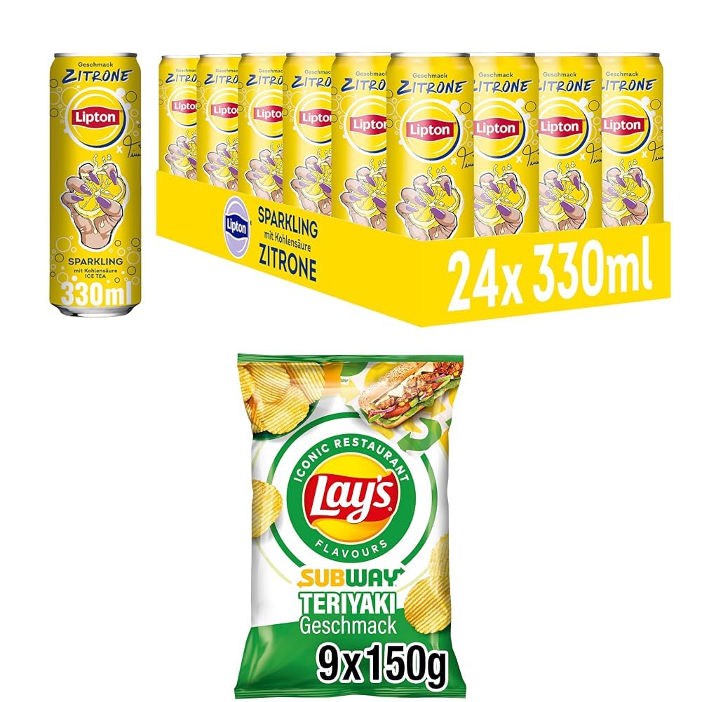 Erfrischender Eistee und Knusprige Chips: LIPTON ICE TEA Sparkling Zitrone (24x0,33L) & Lay's Subway Chicken Terriyaki (9x150G)