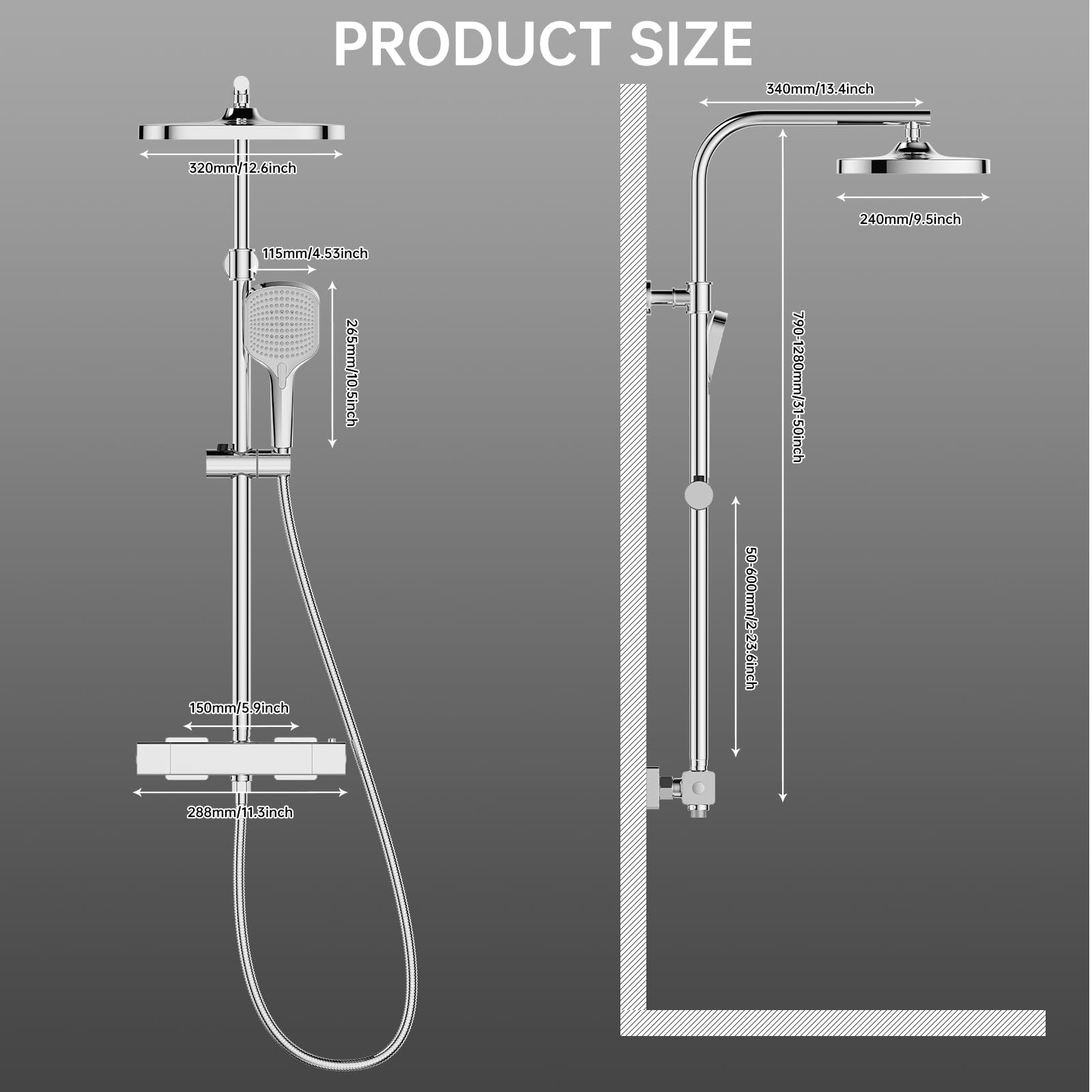 Ronvie Termostatyczny zestaw mieszaczy prysznicowych z głowicą prysznicową 32 cm chromowaną