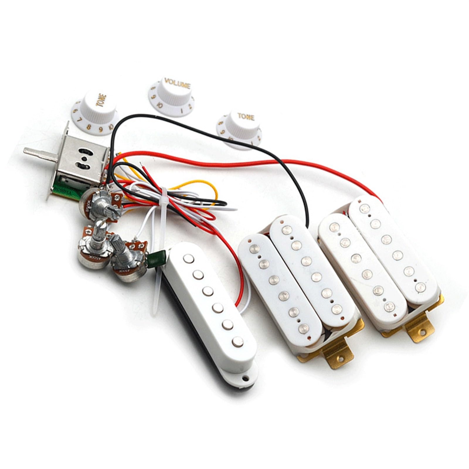 Conjunto De Línea Con Pastilla HSH, Potenciómetro De 500 K, Orificio De Salida De 6,35 Apto Para Guitarra Eléctrica ST(White)