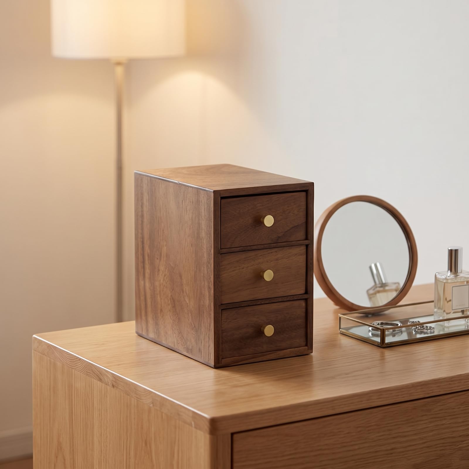 rockible Cassettiera in Legno Legno Scuro | Design Compatto Salvaspazio, Organizzatore da Scrivania con Cassetti, Organizzatore da Tavolo con Cassetti